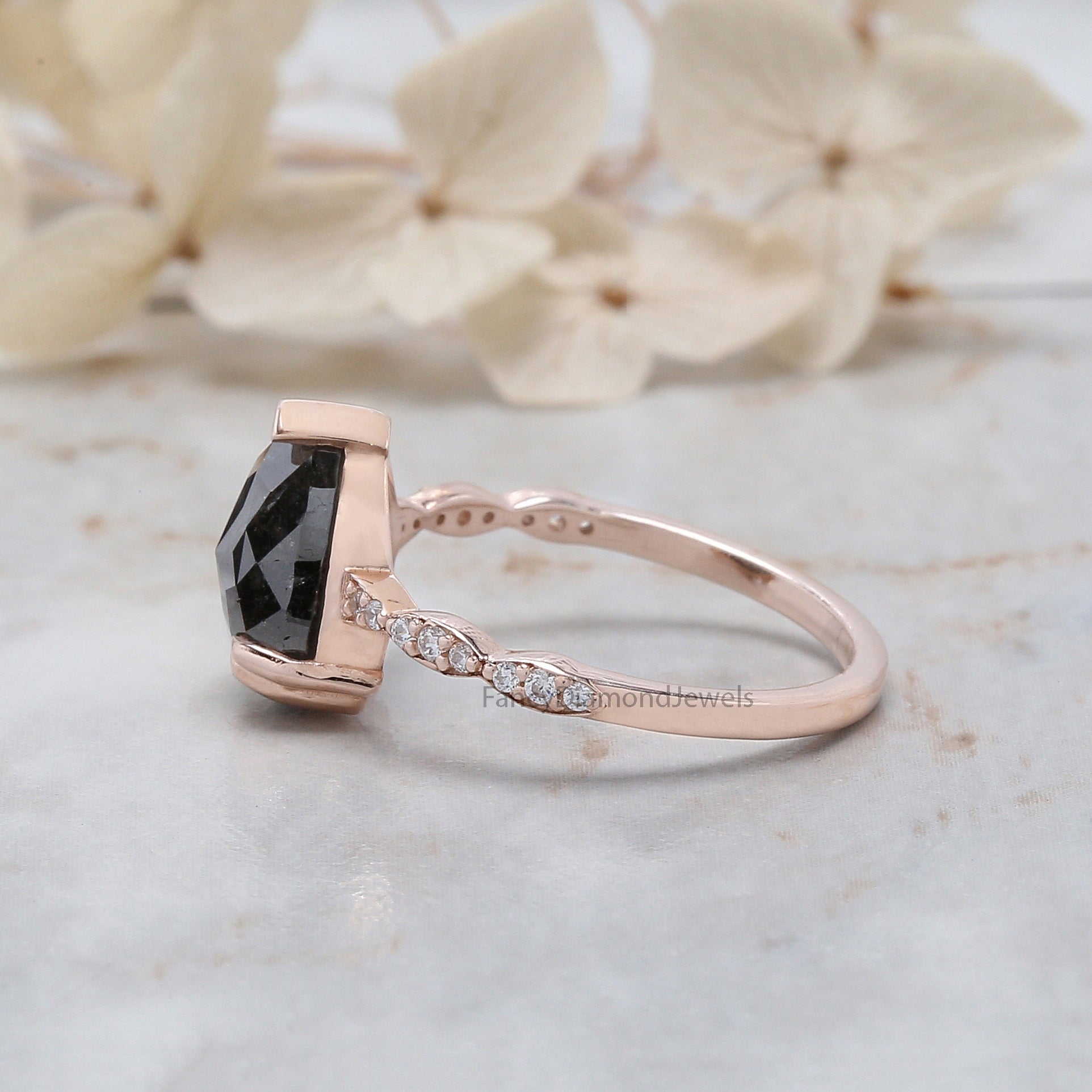 Pear Cut Salt And Pepper Diamond Ring 2.74 Ct 9.70 MM Pear Diamond Ring 14K Solid Rose Gold Silver Engagement Pear Ring Gift For Her QL3082