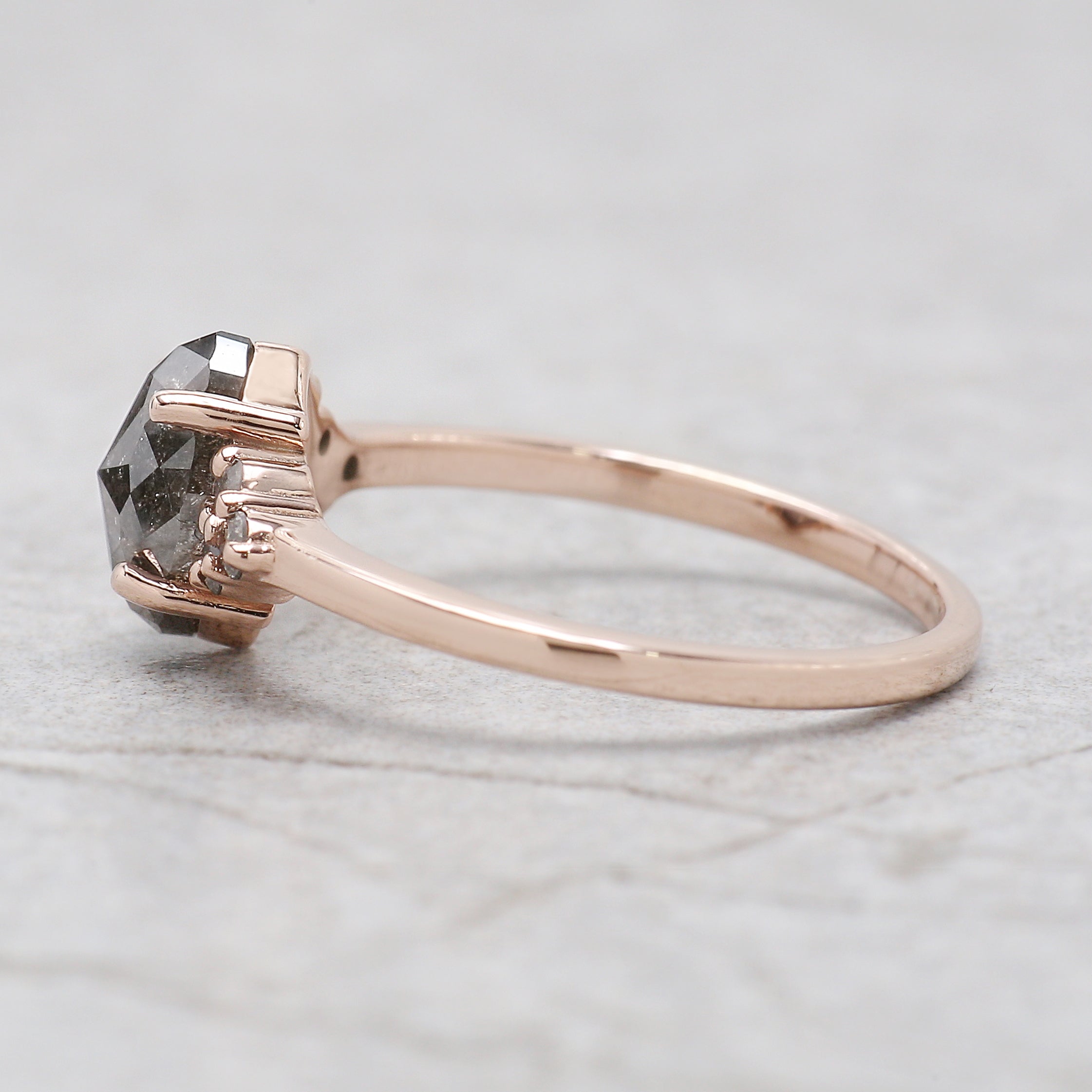 Marquise Cut Salt And Pepper Diamond Ring 1.36 Ct 8.00 MM Marquise Diamond Ring 14K Solid Rose Gold Engagement Ring Gift For Her KDL3474