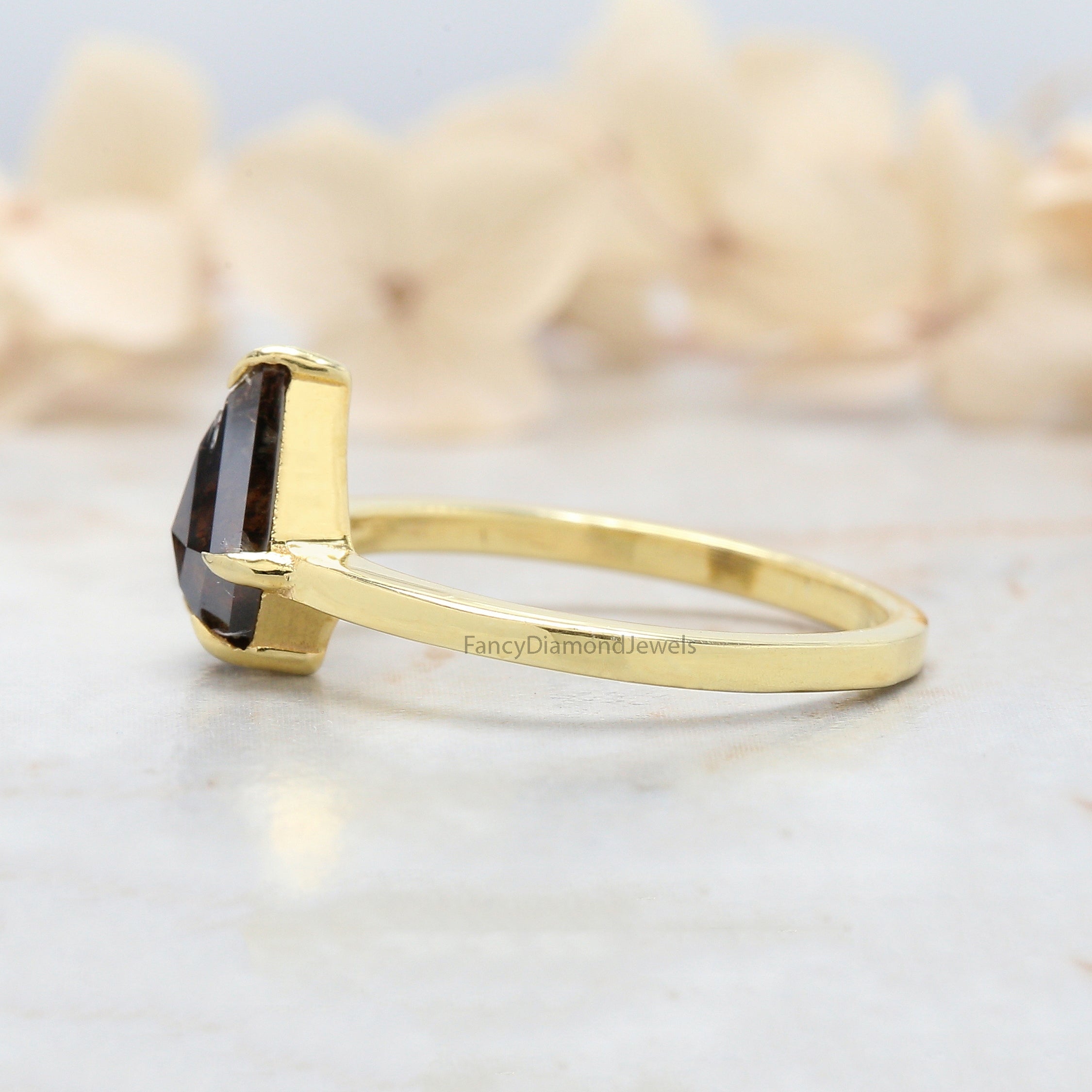 Shield Brown Color Diamond Ring 1.39 Ct 8.60 MM Shield Cut Diamond Ring 14K Solid Yellow Gold Silver Engagement Ring Gift For Her QN8853