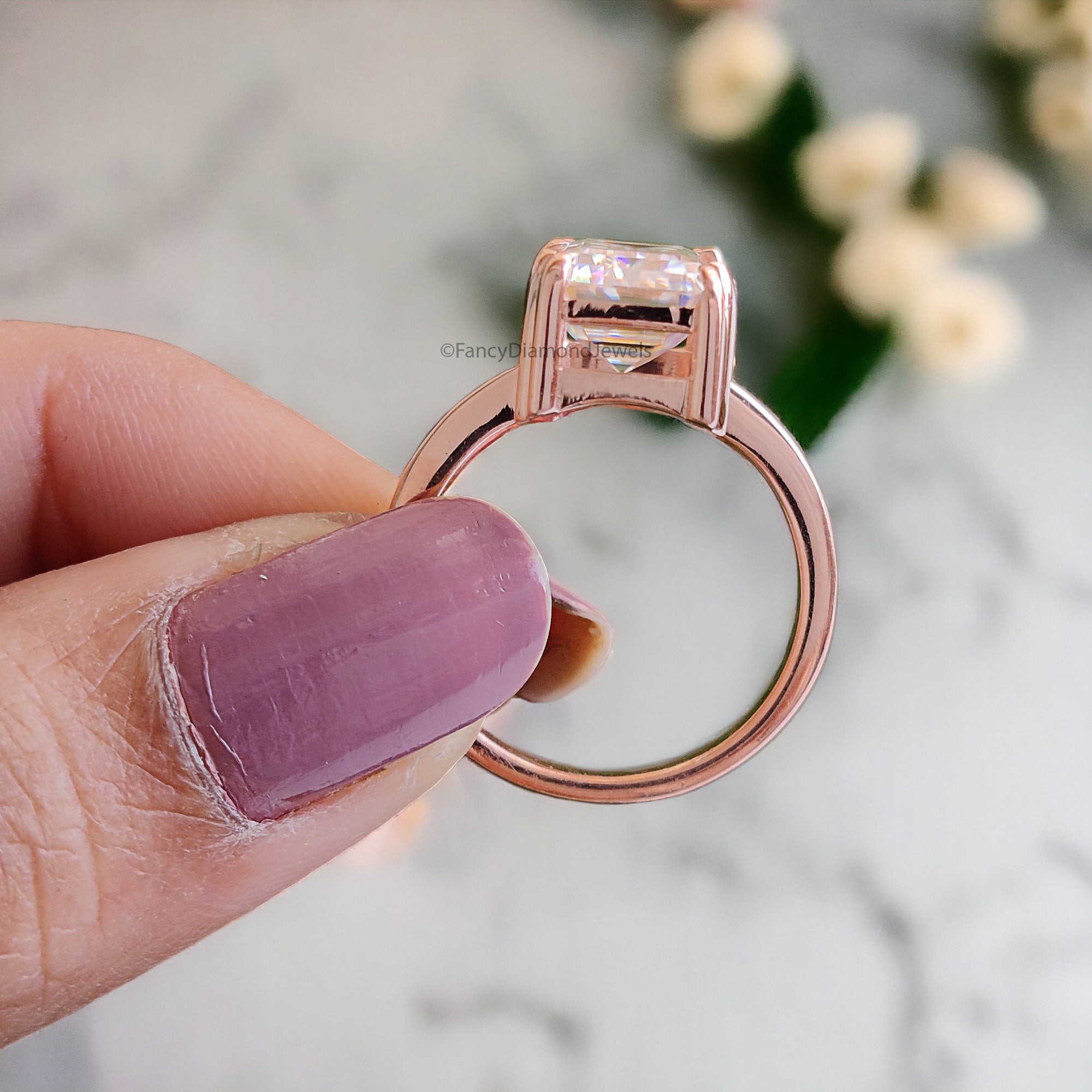 3.70 CT Emerald Shape Engagement Ring in Solid Rose 10K/14k/18k Gold Emerald Cut Solitaire Engagement Ring Brilliant Moissanite Ring FD31