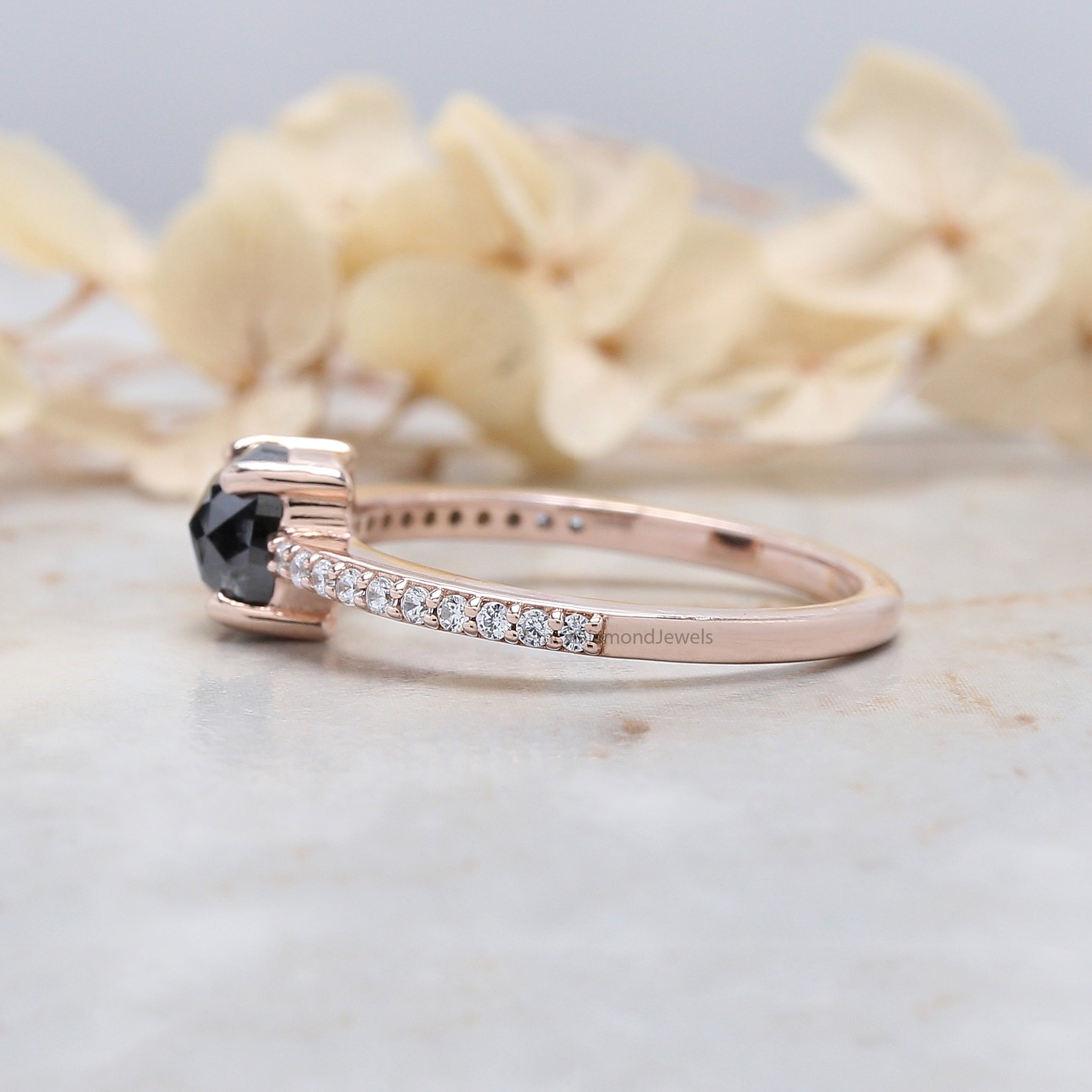 Cushion Black Color Diamond Ring 1.07 Ct 5.90 MM Cushion Shape Diamond Ring 14K Solid Rose Gold Silver Engagement Ring Gift For Her QN2524