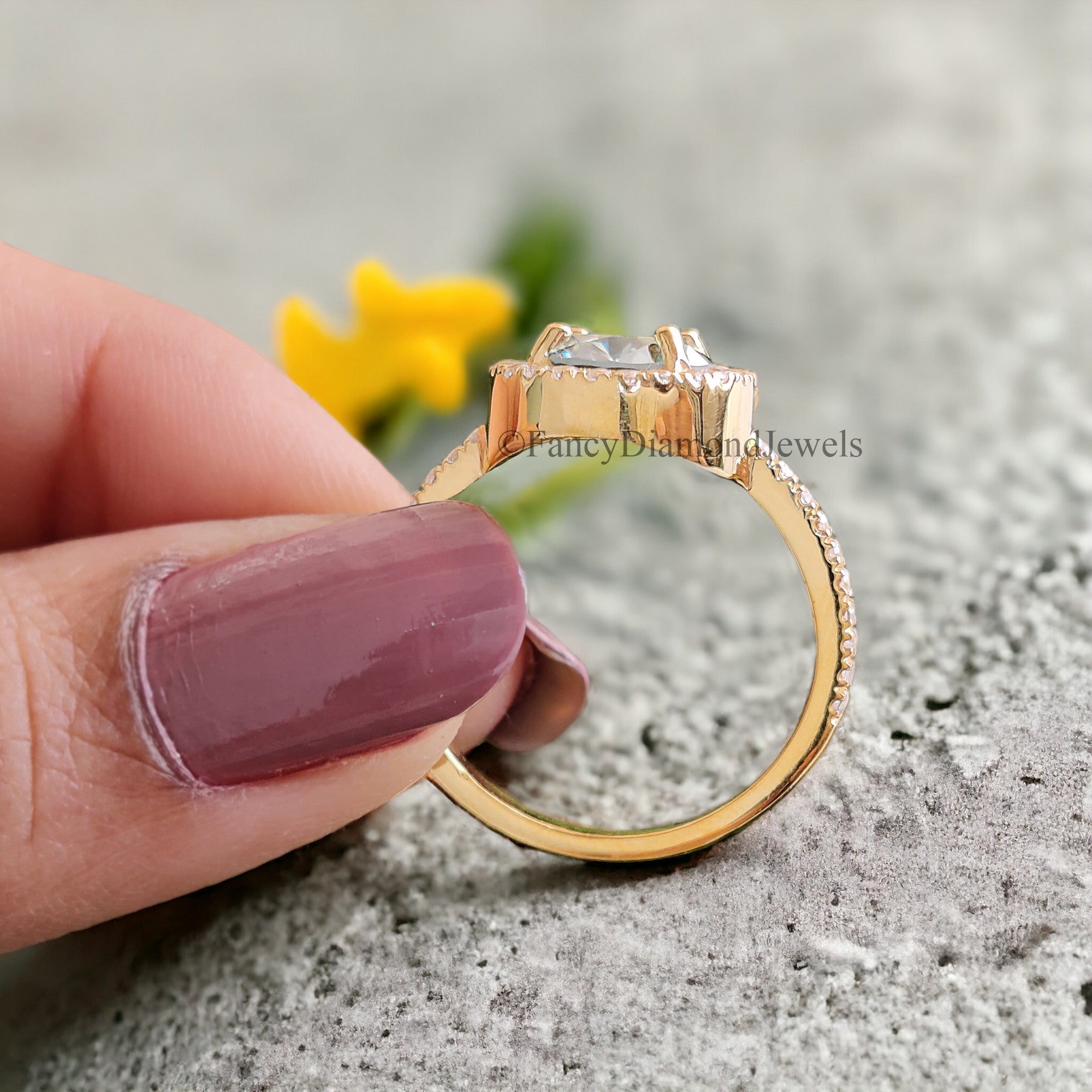 Halo Engagement Ring 1.70 CT Round Cyan Blue Moissanite Ring Wedding Ring Promise Ring Gift for Mother/Wife Ring for Women Unique Ring FD87