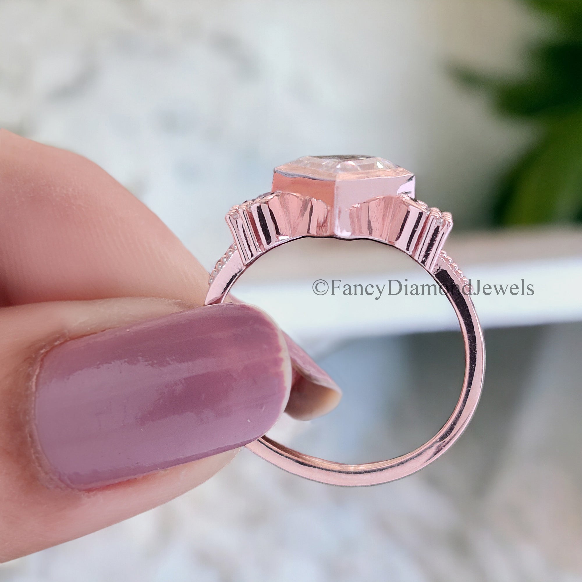 Kite Cut Moissanite Bridal Ring Colorless Moissanite Wedding Ring Bezel Set Moissanite Proposal Ring Milgrain Work Engagement Ring FD51