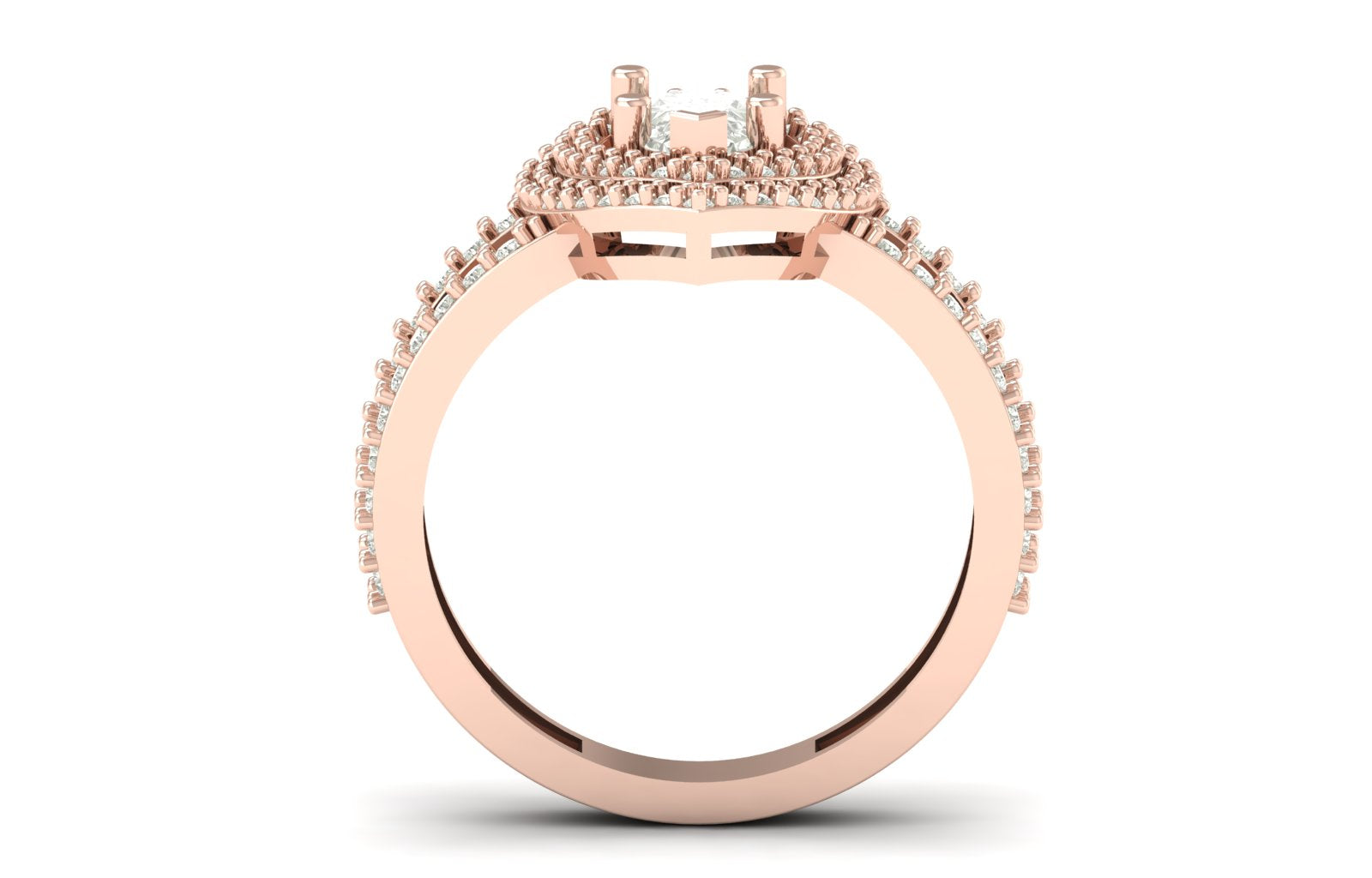 1.21 TW Unique Design Ring Pear Cut Lab Grown Diamond Ring Double Halo Set Engagement Ring Split Band Wedding Ring PR615