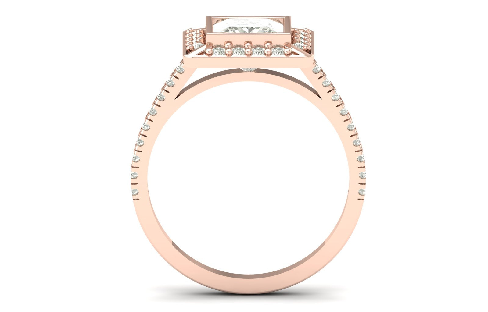 1.75 TW Unique Princess Cut Lab Grown Diamond Ring Halo & Bezel Set Engagement Ring Wedding Ring PR638