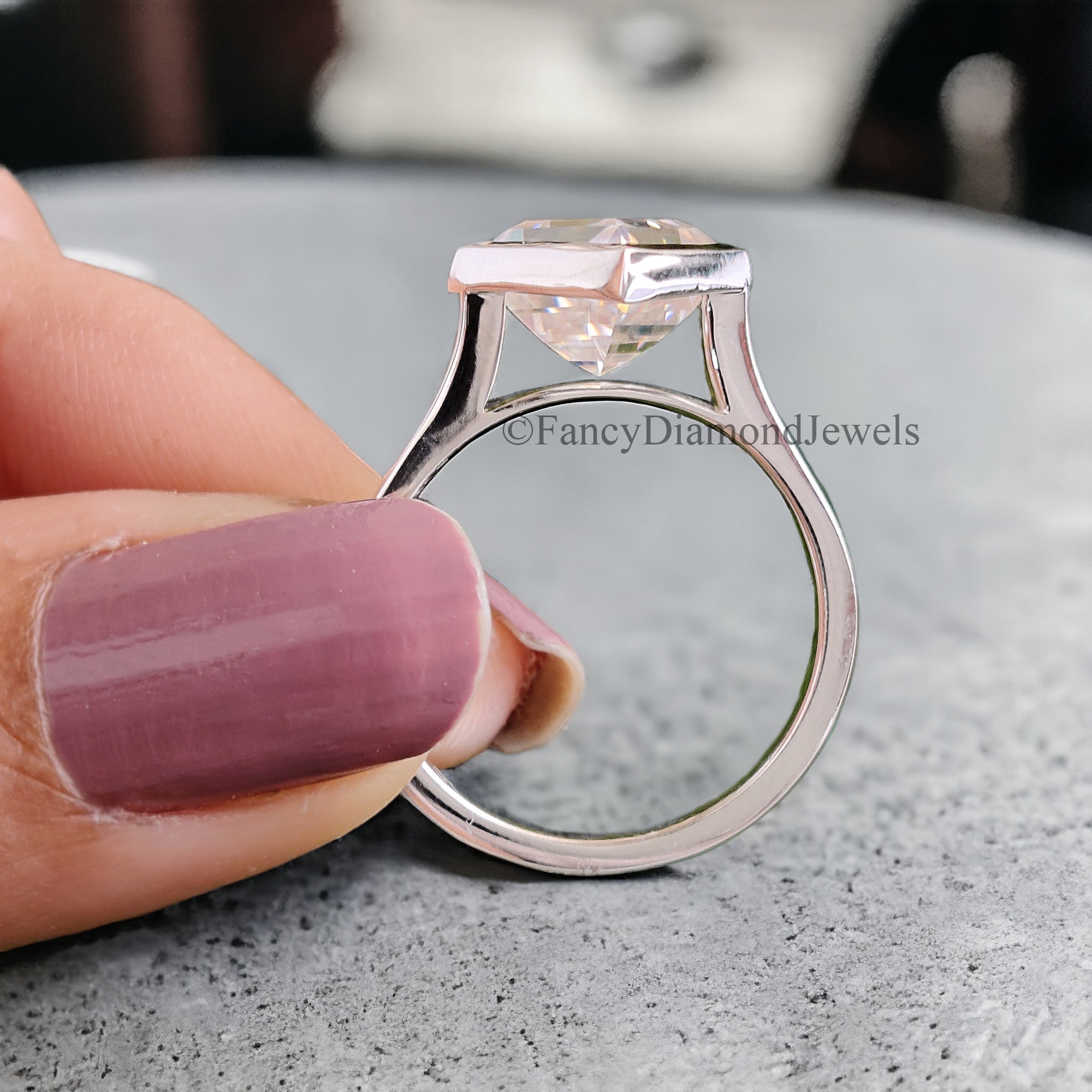 Antique 2.80 CT Lozenge Cut Near Colorless Moissanite Ring Bezel Set Solitaire Engagement Ring Unique Wedding Ring Anniversary Gift FD56