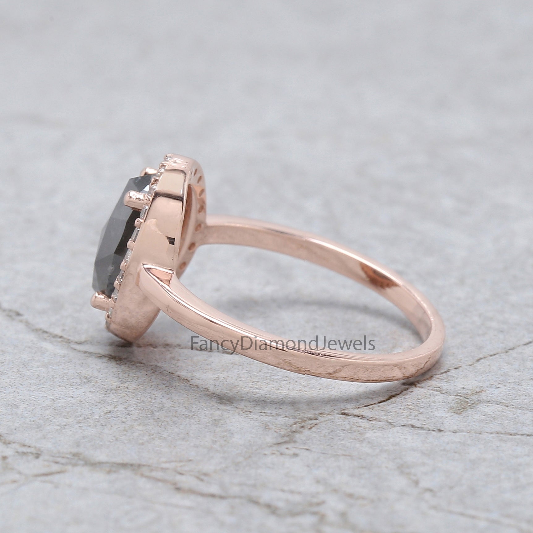 Oval Cut Salt And Pepper Diamond Ring 1.60 Ct 8.91 MM Oval Diamond Ring 14K Solid Rose Gold Silver Oval Engagement Ring Gift For Her QL2123