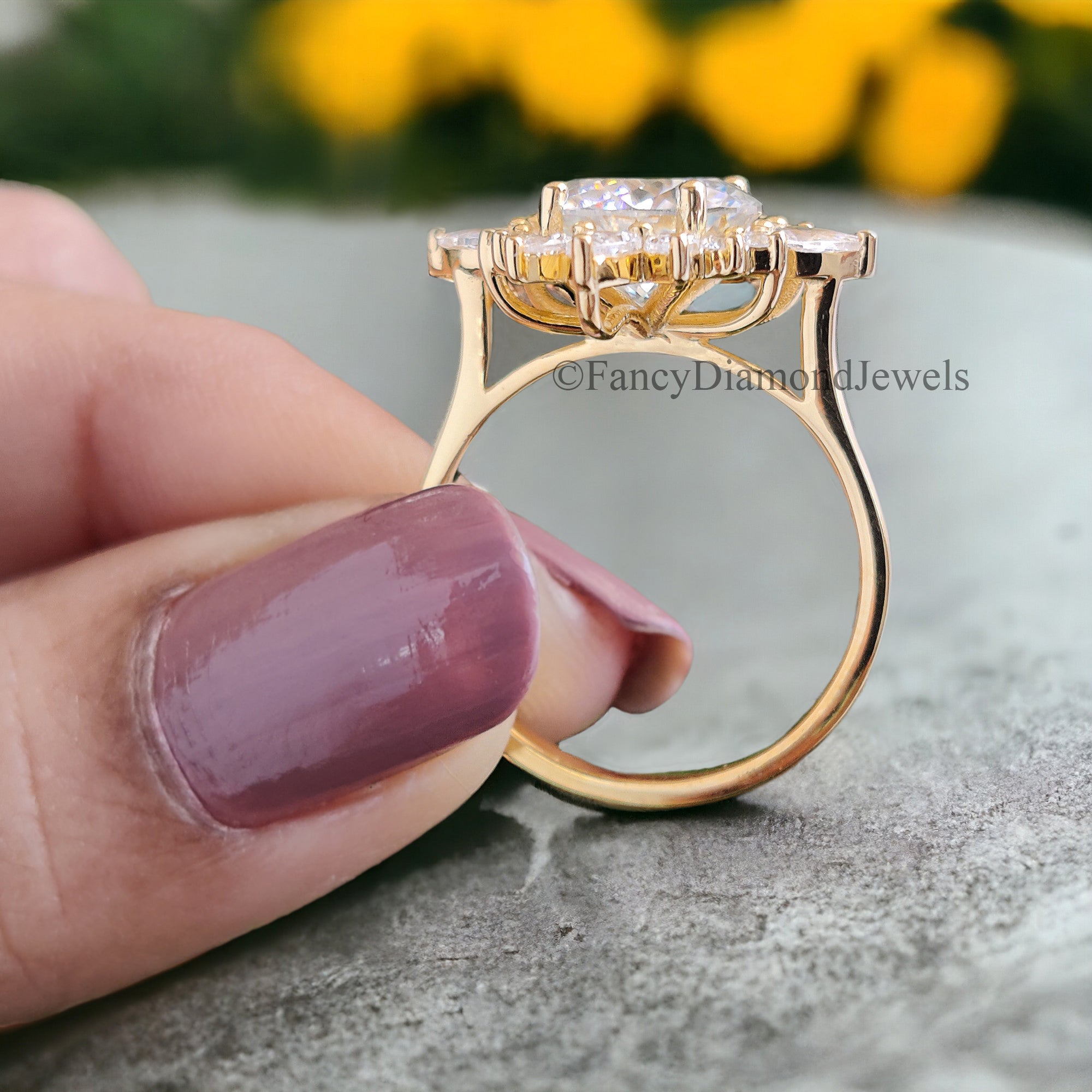 Vintage Engagement Ring 1920s Portuguese Cut Moissanite Yellow Gold Moissanite Aniversary Ring Handmade Jewelry by Fancy Diamond Jewels FD70