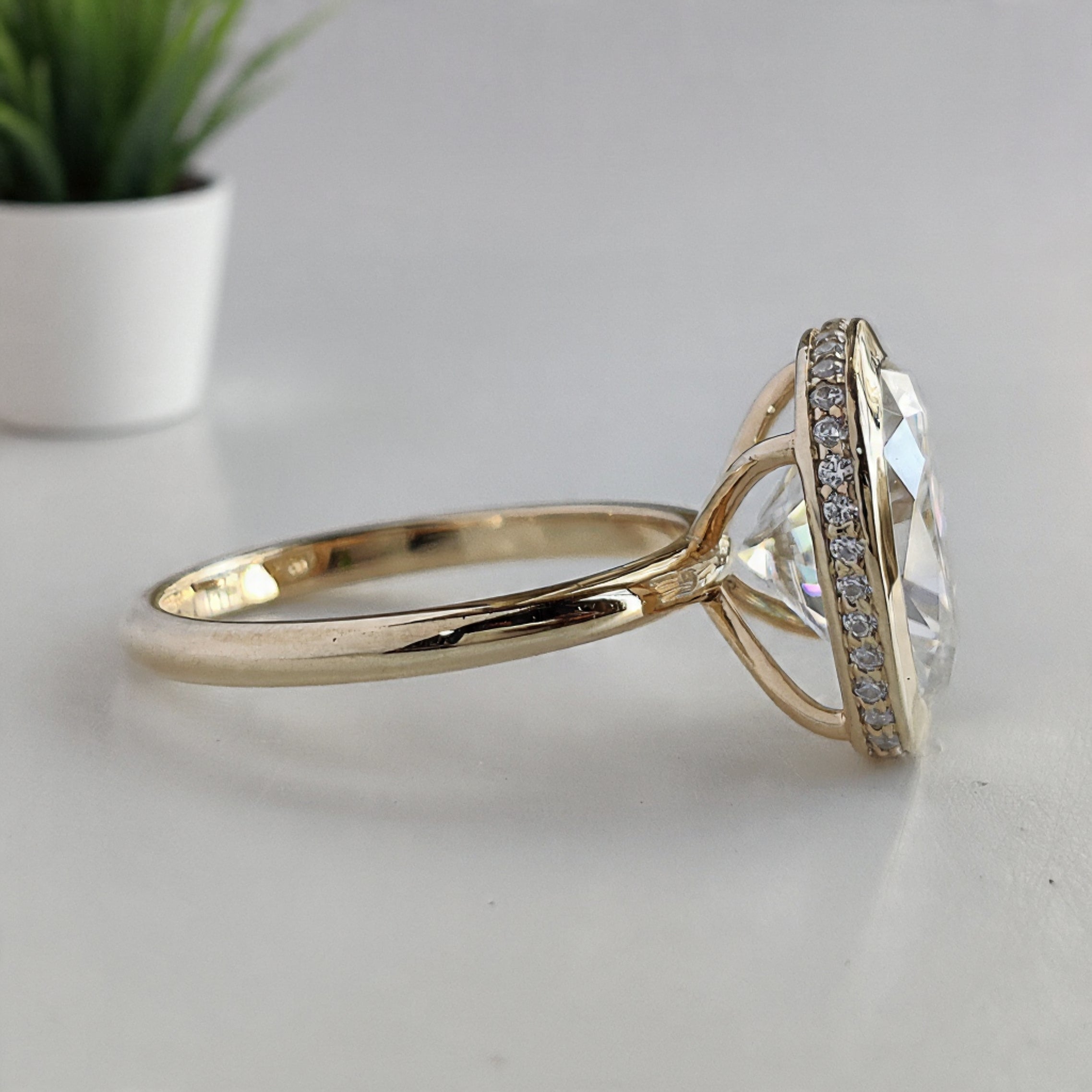 4.00 CT Cushion Cut Lab Grown Diamond Ring Bezel Set With Hidden Halo Elongated Cushion Lab Grown Ring Wedding Ring Gift For Her FD457