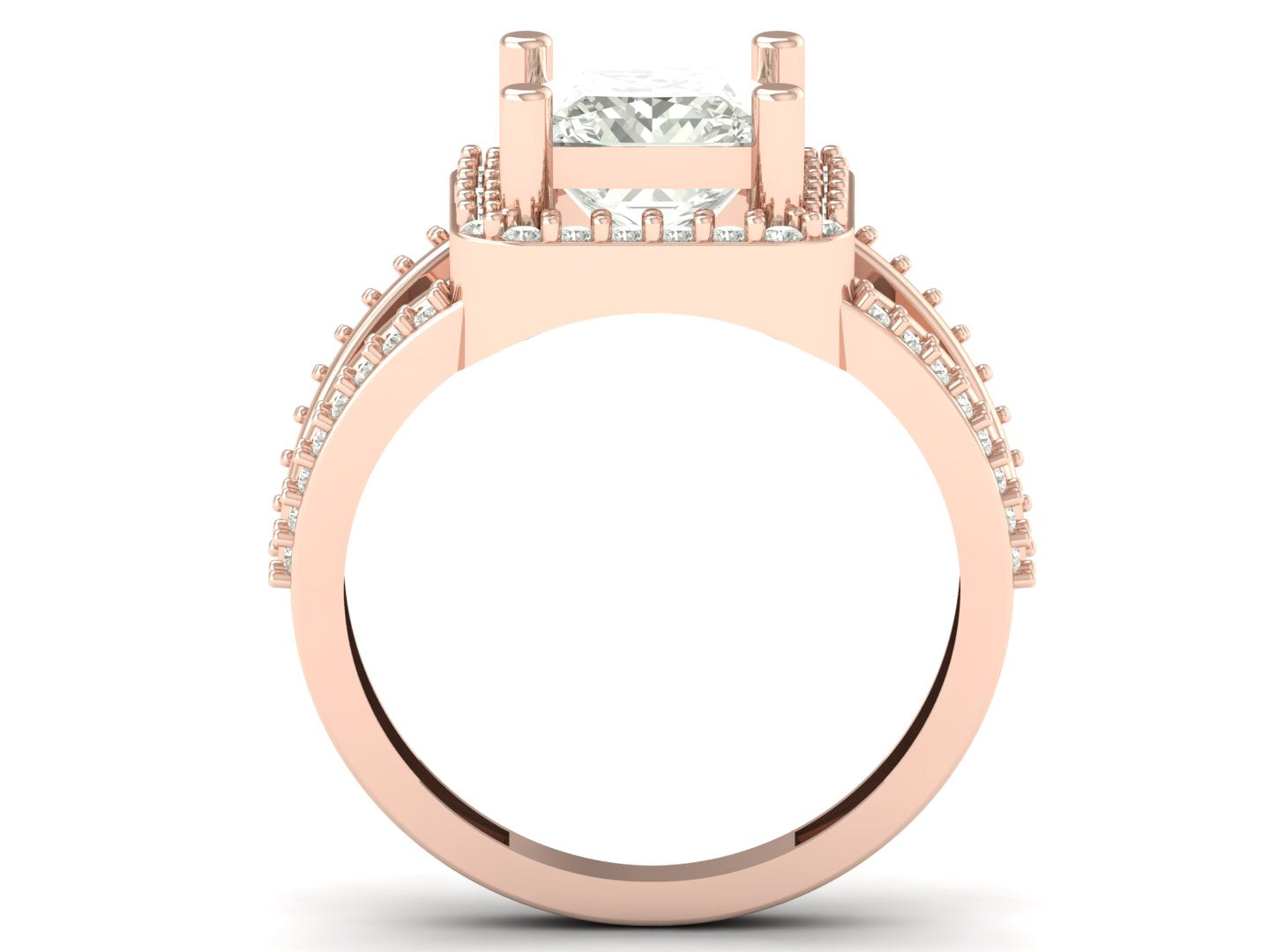 2.52 TW Unique Princess Cut Lab Grown Diamond Ring Halo Set Engagement Ring Split Band Wedding Ring PR592