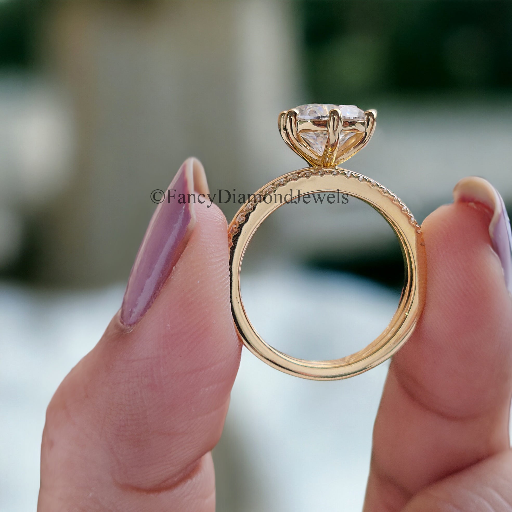 Round Moissanite Bridal Ring Solitaire Moissanite Engagement Ring Eternity Moissanite Wedding Band 14K Solid Gold Anniversary Ring Set FD98