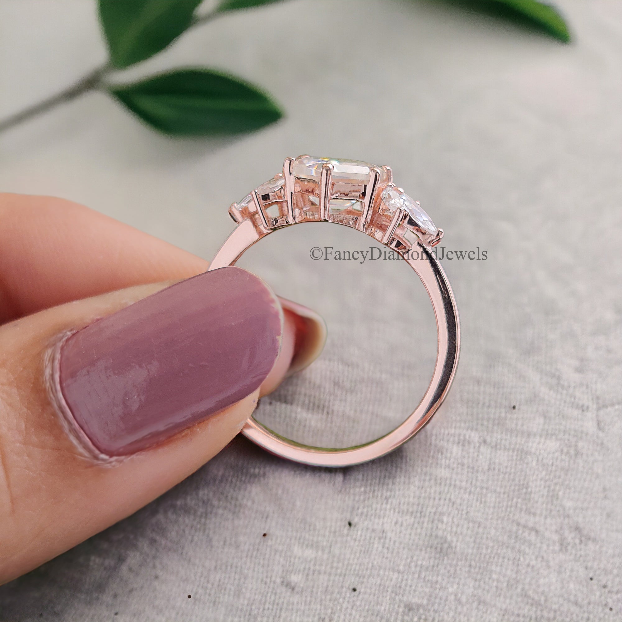 Hexagon cut Moissanite engagement ring Rose gold vintage Unique Marquise Diamond Cluster engagement ring delicate wedding Bridal ring FD104