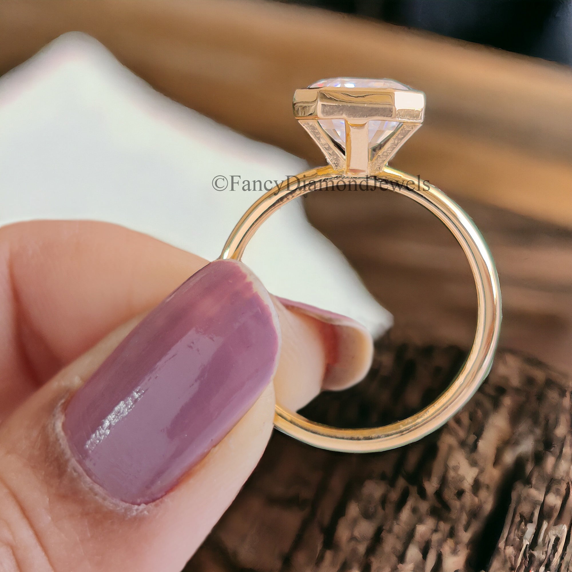 2.5 CT Emerald Cut Moissanite Solitaire Ring 14K Yellow Gold Engagement Ring Bezel Setting Statement Ring Gift For Her Anniversary Ring FD48