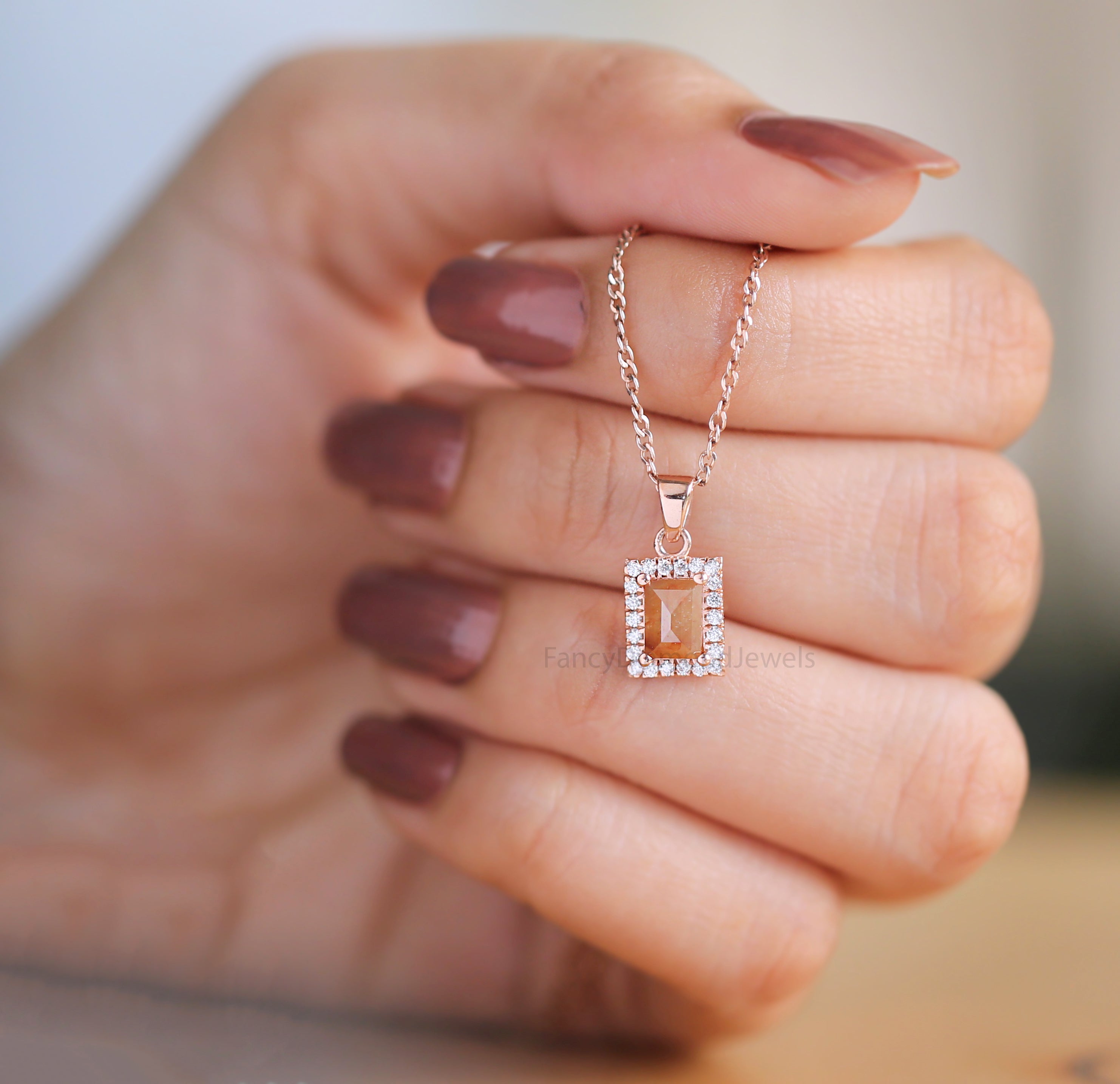 Baguette Brown Color Diamond Pendant 0.81 Ct 6.20 MM Baguette Shape Diamond Pendant 14K Solid Rose Gold Silver Engagement Pendant QN8980