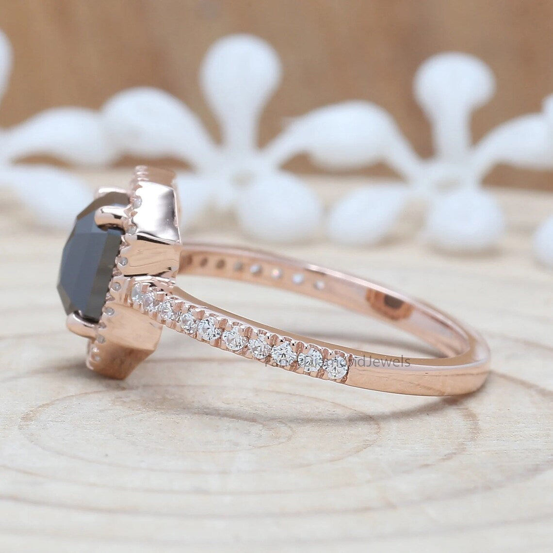 Emerald Cut Black Color Diamond Ring 1.38 Ct 7.00 MM Emerald Diamond Ring 14K Solid Rose Gold Silver Engagement Ring Gift For Her QK2087