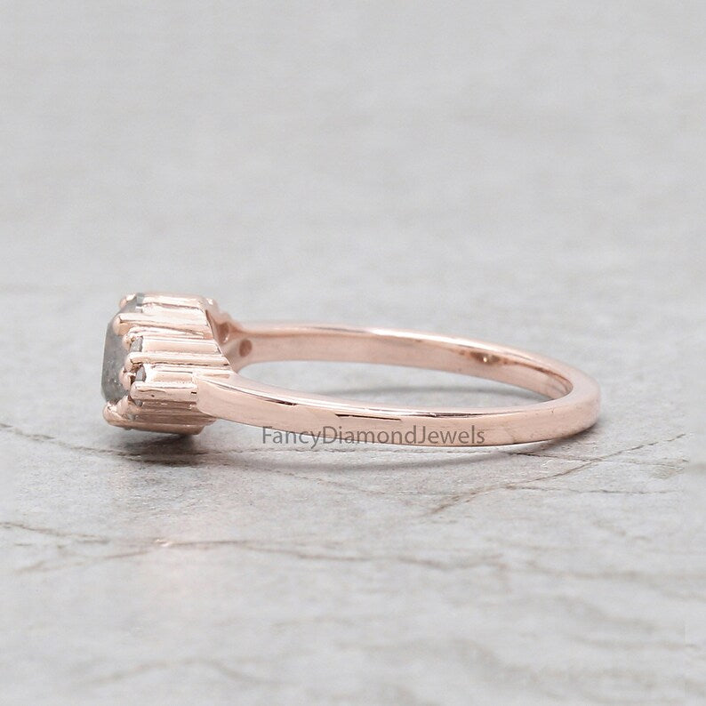 1.04 Ct Natural Round Shape Salt And Pepper Diamond Ring 6.22 MM Round Cut Diamond Ring 14K Solid Rose Gold Silver Engagement Ring QN2192