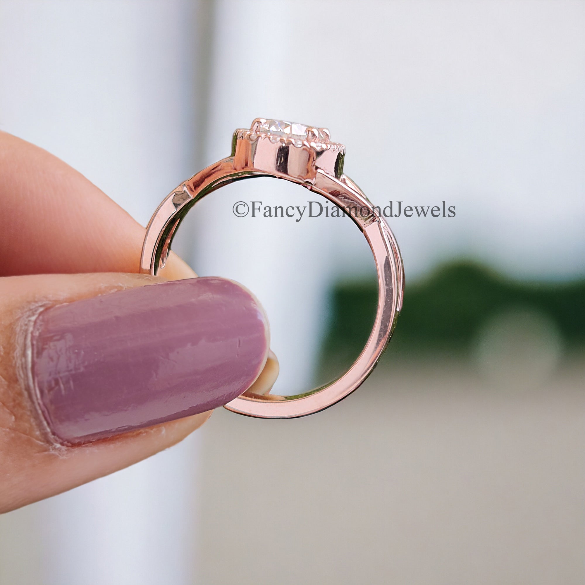 0.70 CT Oval Cut Moissanite Solitaire Ring 14K Rose Gold Engagement Ring Halo Setting Statement Ring Gift For Her Anniversary Ring FD96