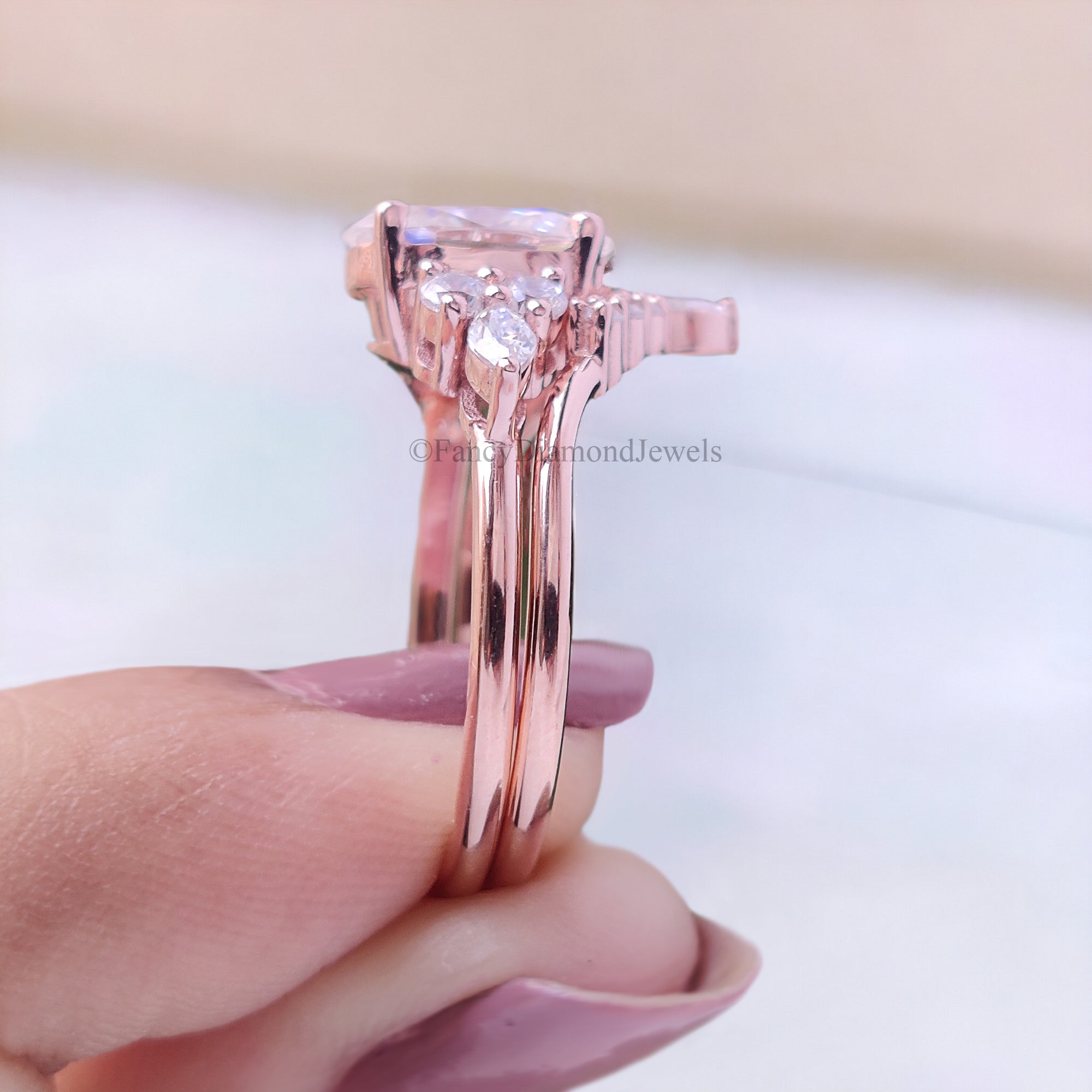 Oval Moissanite engagement ring set vintage unique rose gold engagement ring women Marquise Cluster ring wedding Bridal Promise ring FD119