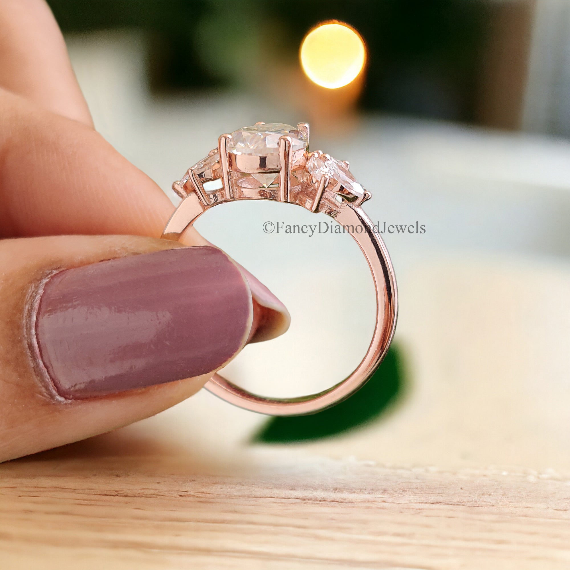 Pear shaped Moissanite engagement ring vintage Unique Marquise cut diamond Cluster engagement ring rose gold wedding gift for women FD107