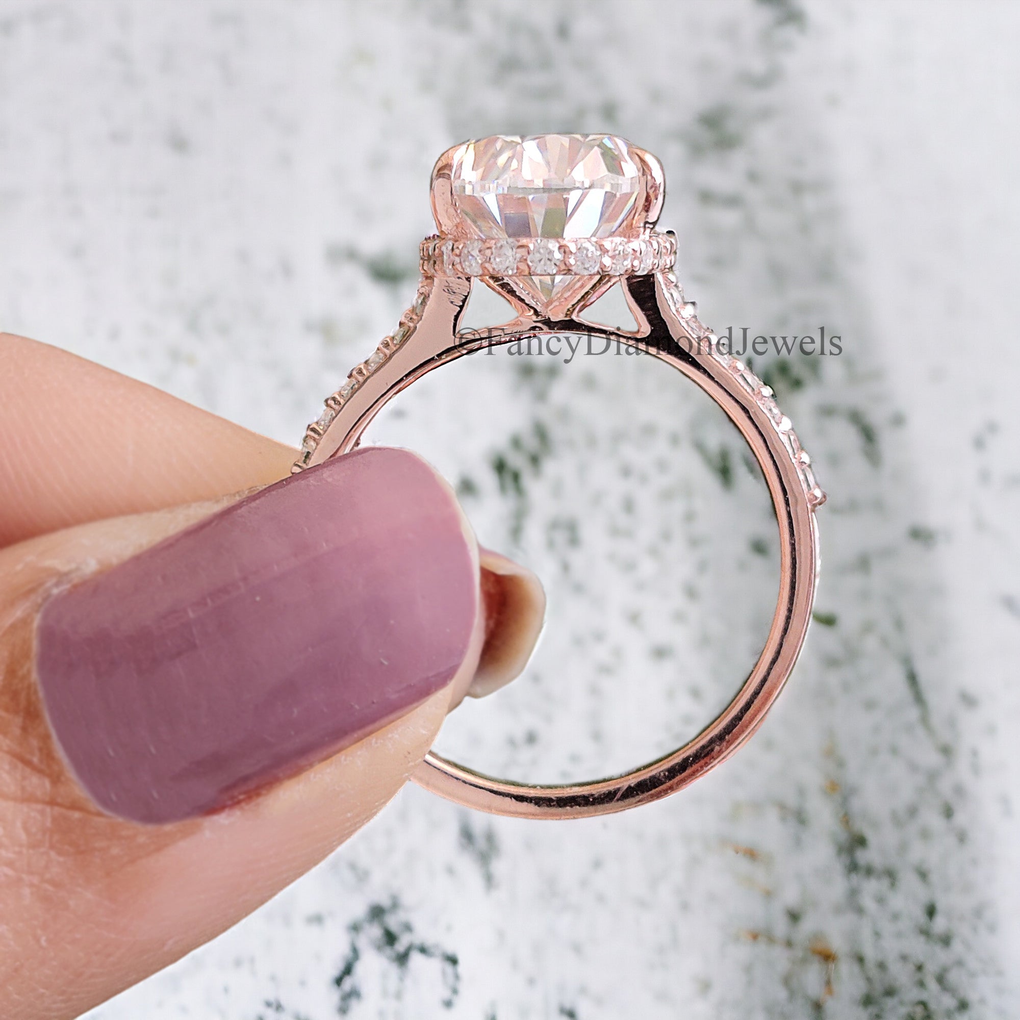 Oval Moissanite Engagement Ring 4.00 CT Oval Wedding Ring Hidden Halo Ring Ring for Women Propose Ring Cathedral Setting Anniversary FD53