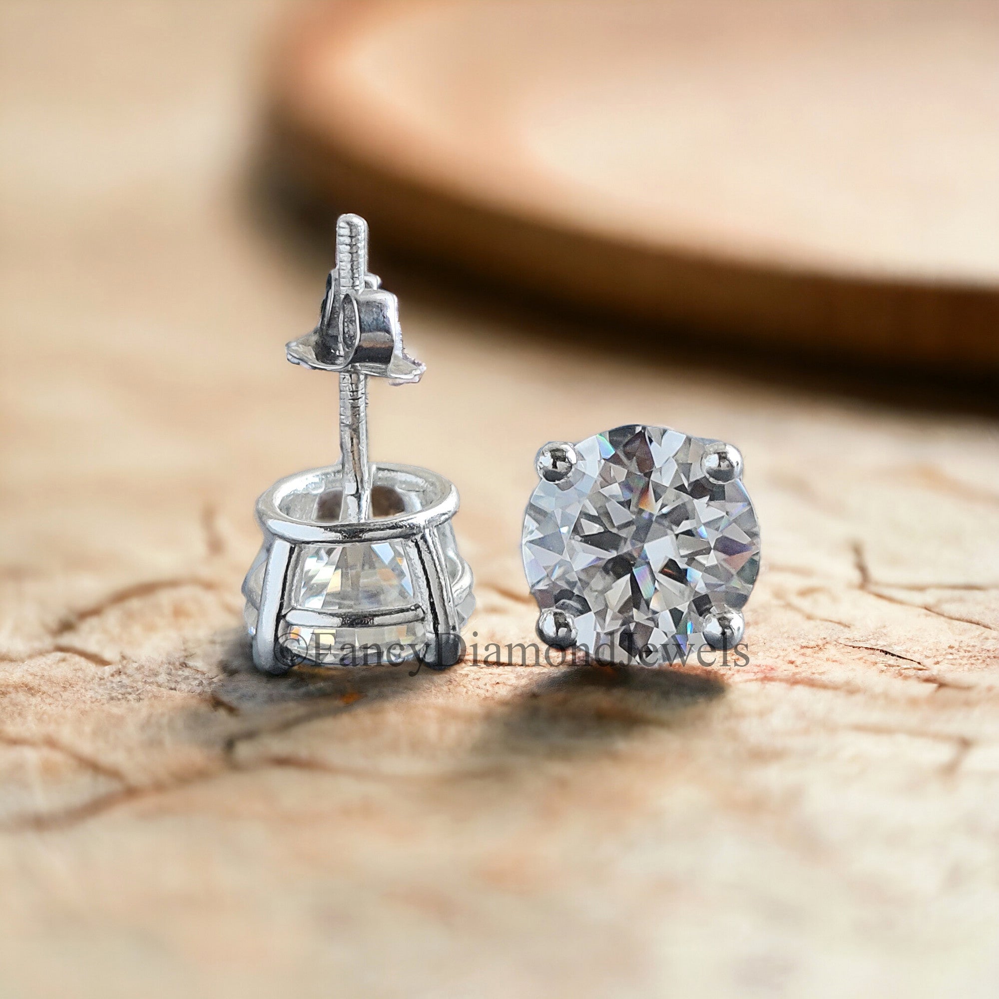 8 MM Round Brilliant Cut Earrings Colorless Moissanite Stud Earrings Screw Back Earrings Wedding Earrings Round Studs Earrings for Her FD20