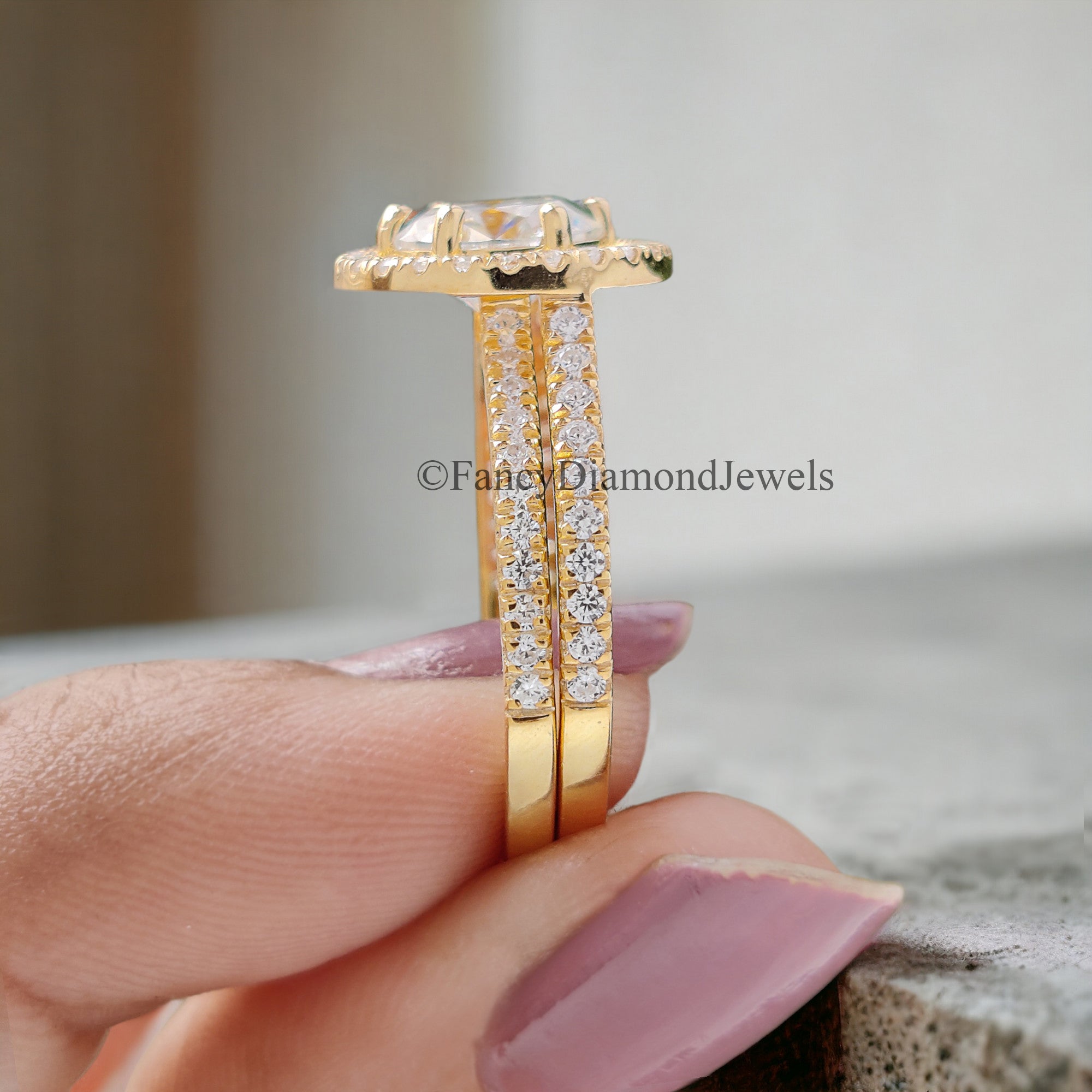 Round Cut Moissanite Diamond Wedding Bridal Ring Set Halo Engagement Ring Guard Wrap Edwardian Ring Set Enhancer Guard Ring For Woman FD73