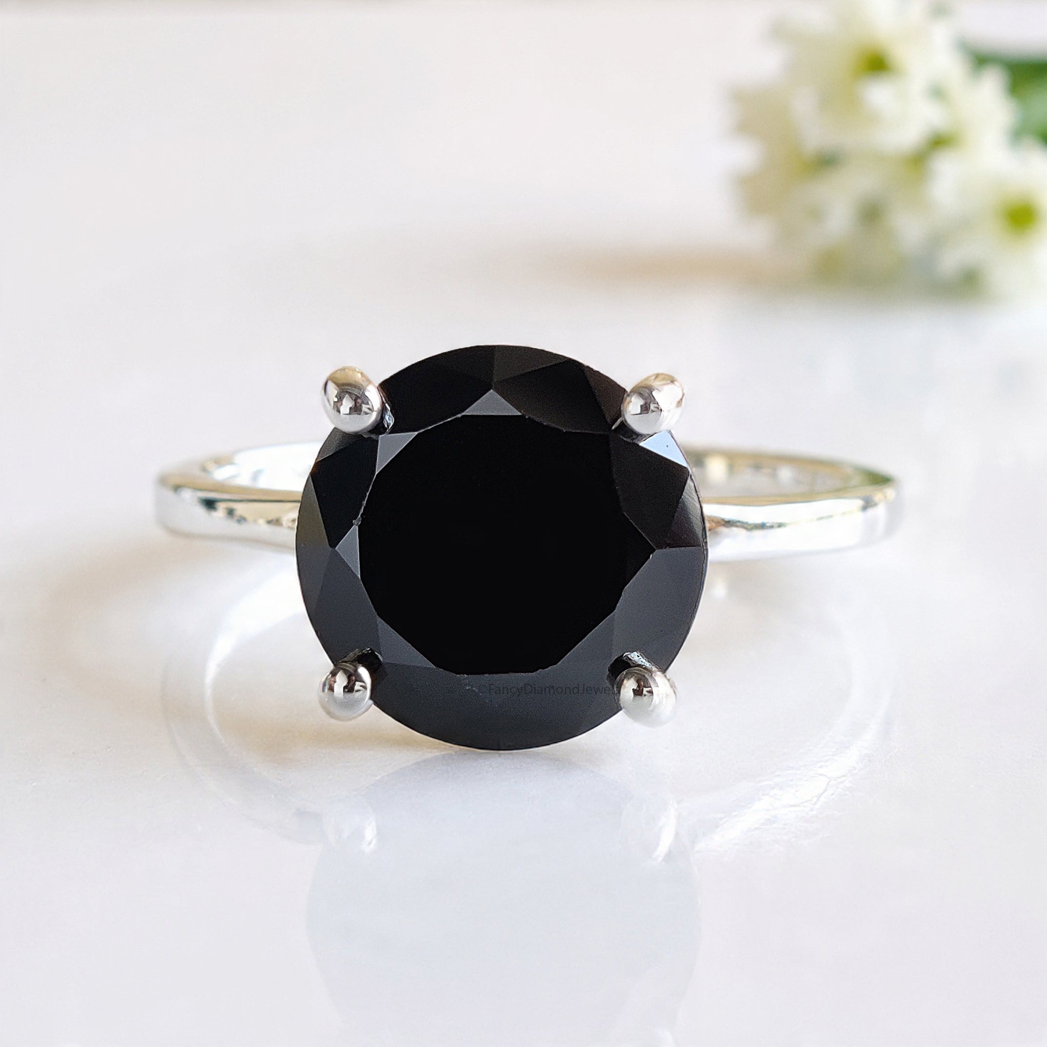 Round Black Onyx stone engagement ring 11mm 9mm 8mm 6.50mm 4mm ring silver simulant Ring Solitaire ring Diamond ring Gift for her FD505