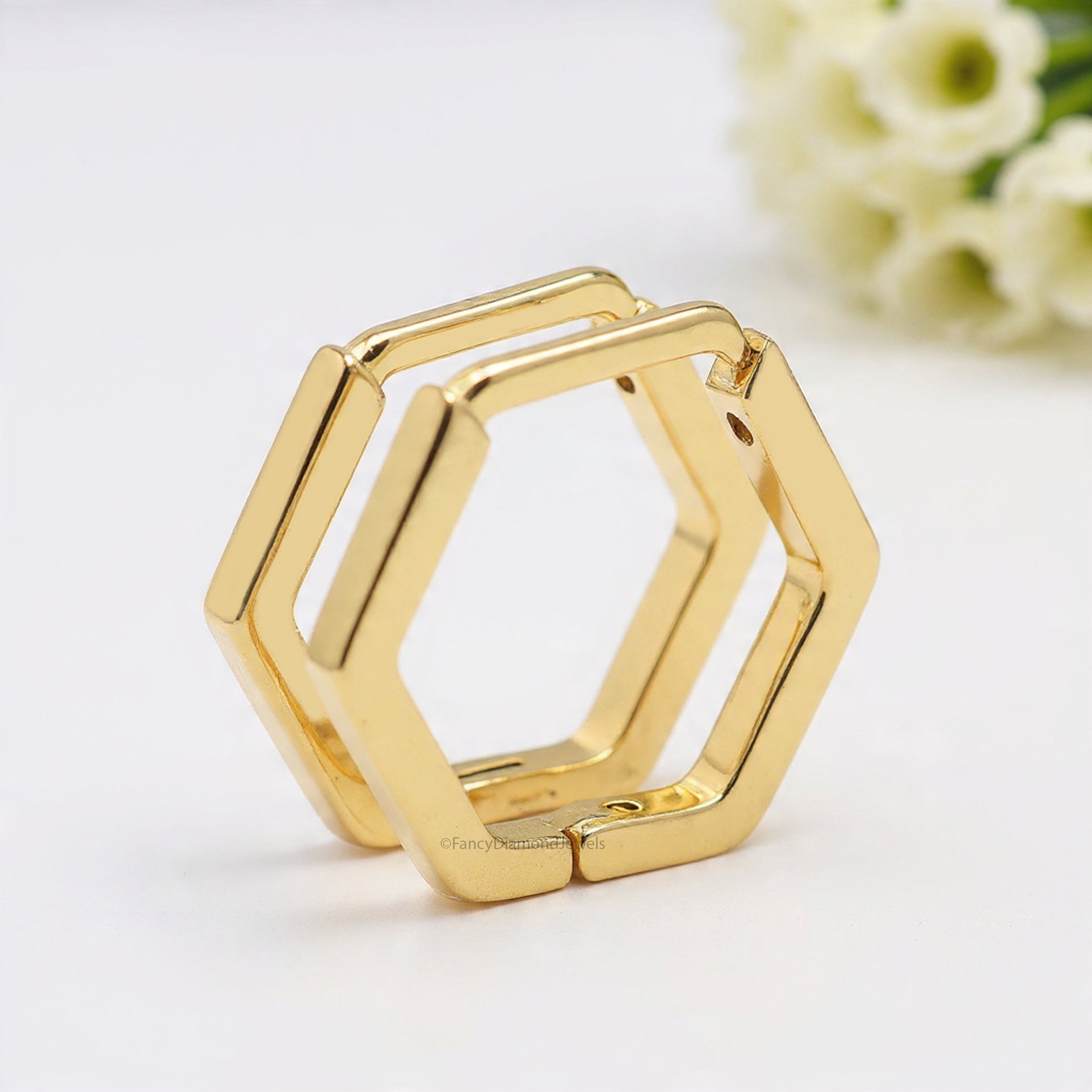 Tiny Hexagon Huggie Hoop Earring Unique Hexagon Shape Earring 14k Gold Plated Sterling Silver Endurable earring Gift For Her FD508
