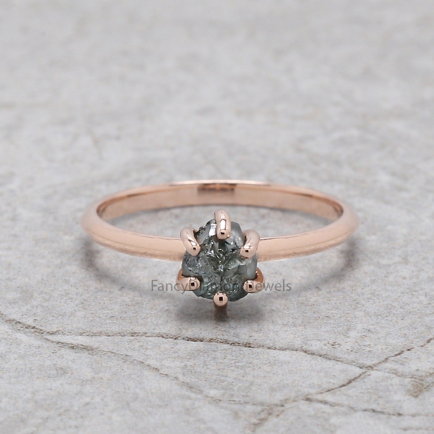 Rough Blue Color Diamond Ring 0.79 Ct 5.51 MM Crystal Rough Diamond Ring 14K Solid Rose Gold Silver Engagement Ring Gift For Her QK2532