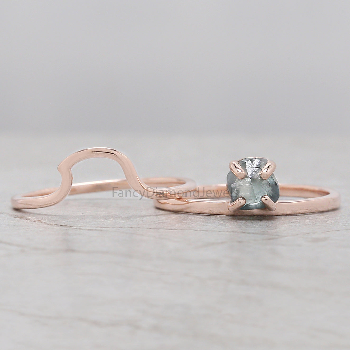 Rough Blue Color Diamond Ring 1.00 Ct 5.64 MM Crystal Rough Diamond Ring 14K Solid Rose Gold Silver Engagement Ring Gift For Her QL2333