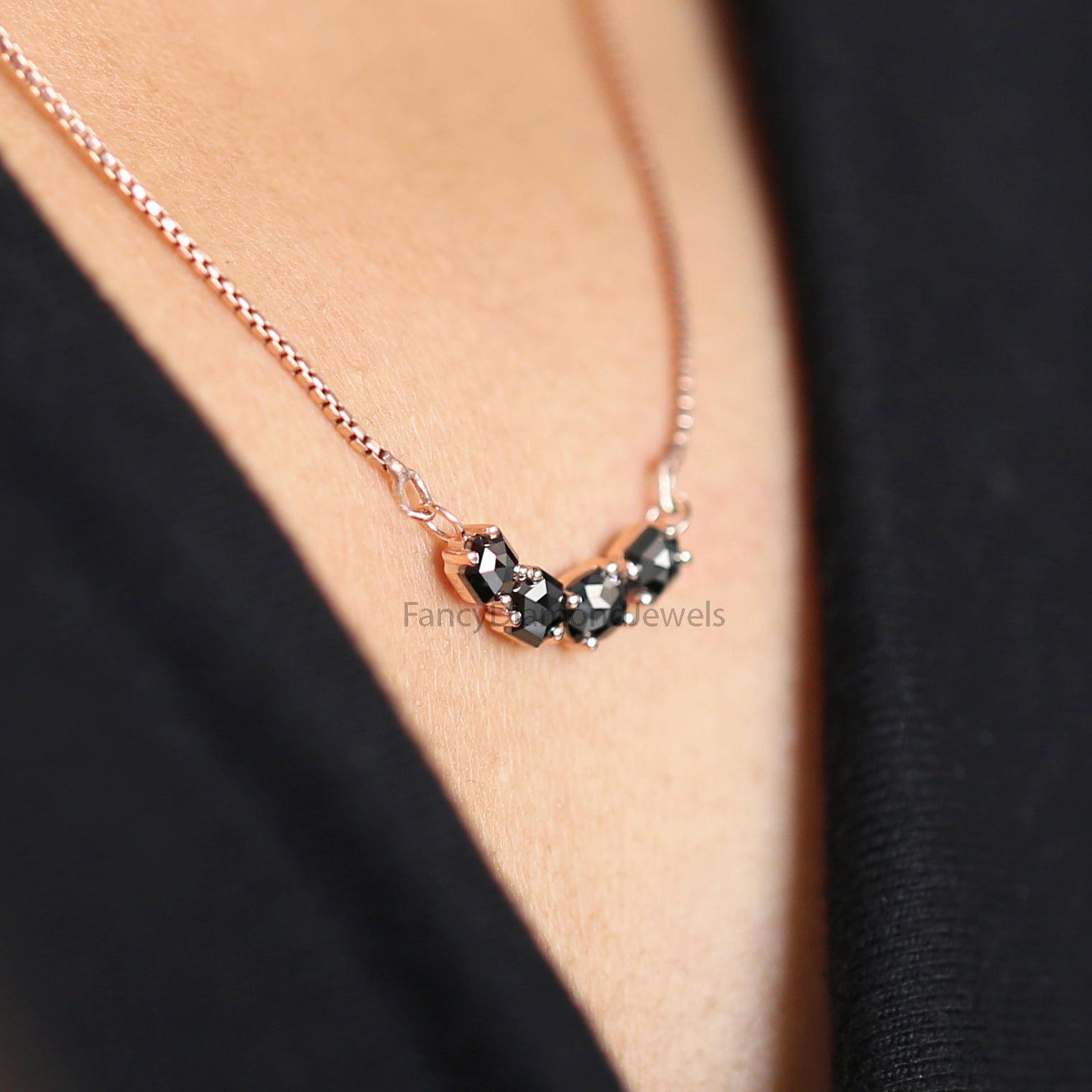 Mix Shape Black Color Diamond Pendant 1.02 Ct 4.67 MM Mix Shape Cut Diamond Pendant 14K Solid Rose Gold Silver Engagement Pendant QL2688