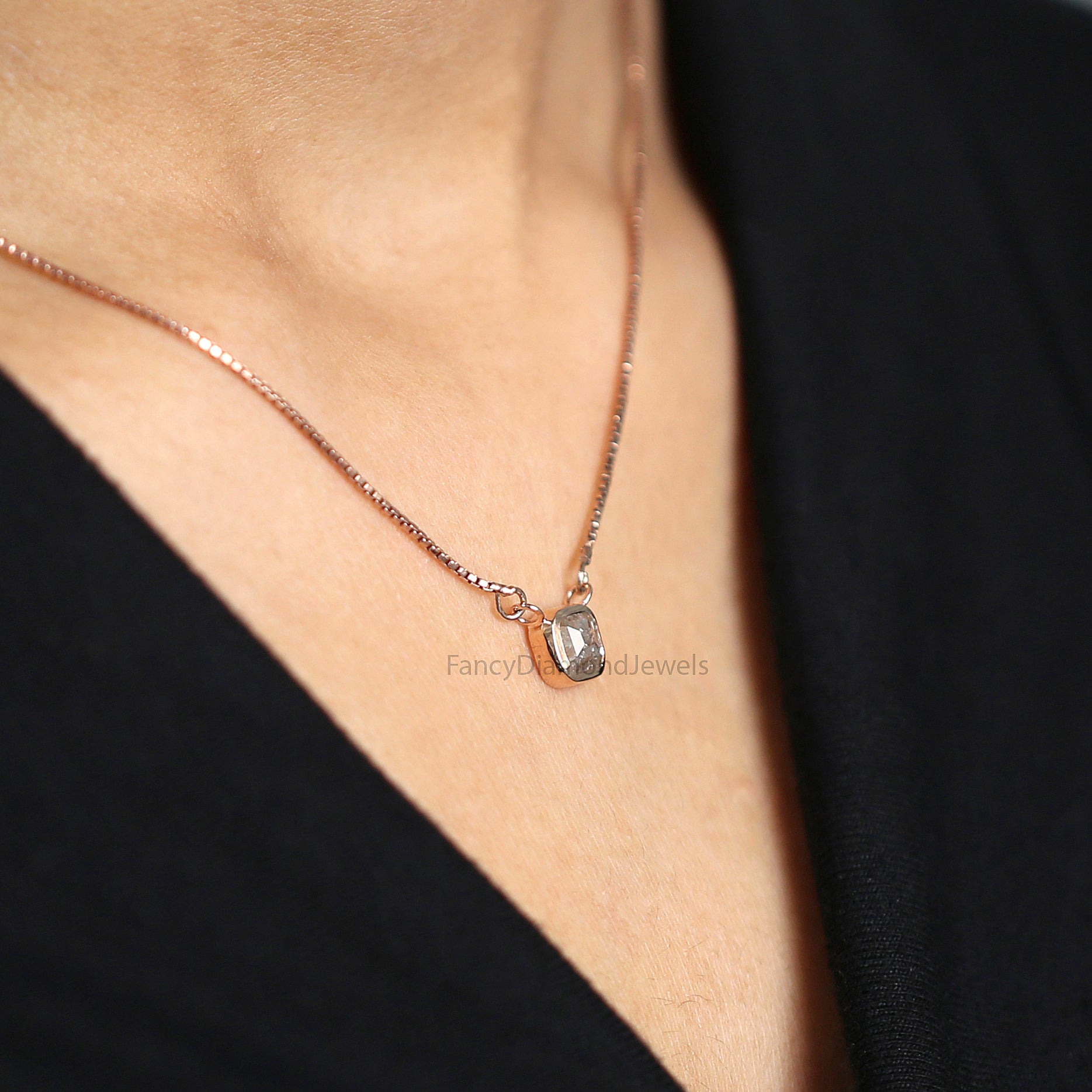Cushion Grey Color Diamond Pendant, Unique Diamond Pendant, Grey Diamond Pendant, Cushion Cut Pendant, Dangling Diamond Pendant, KDN8725