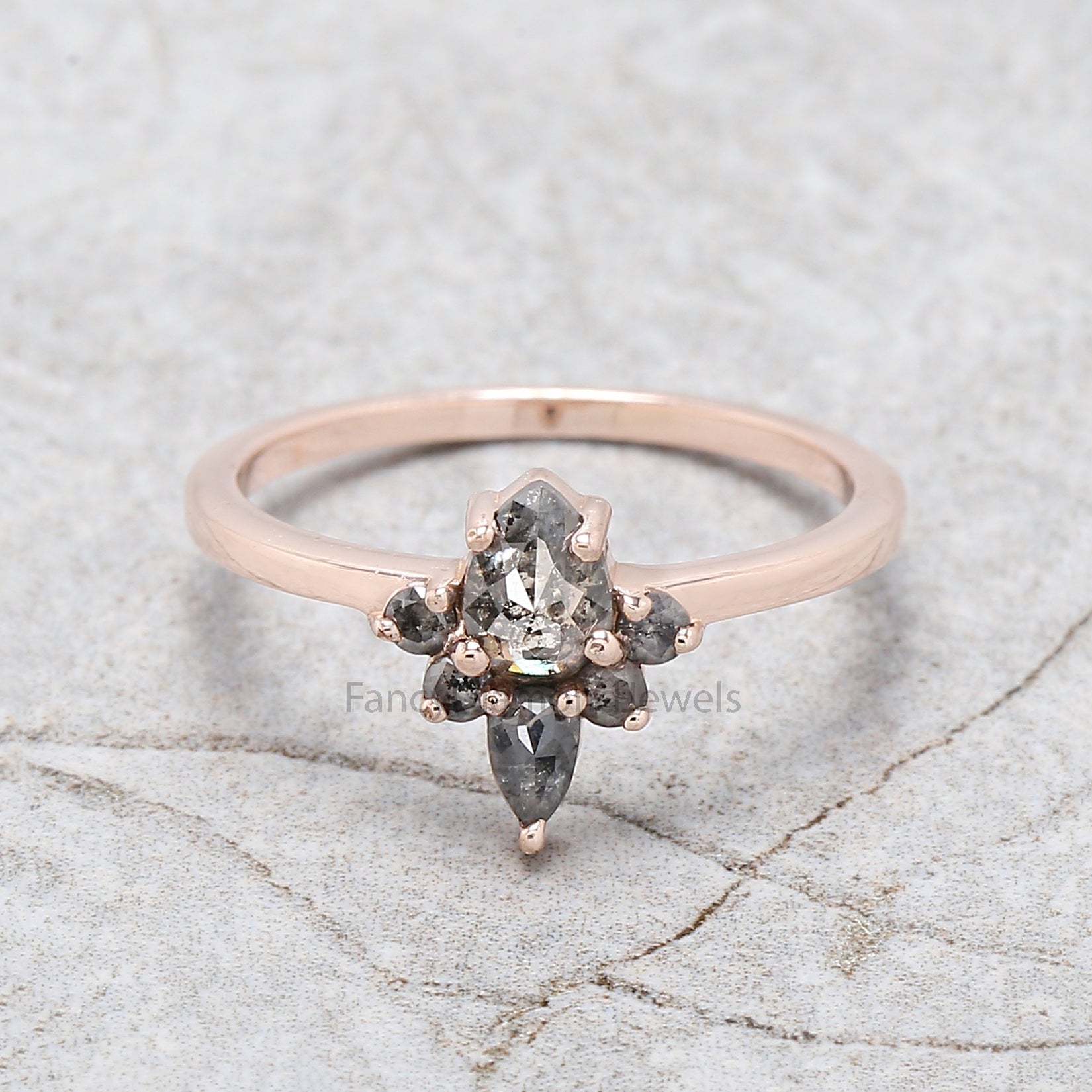 Salt And Pepper Pear Diamond Ring, Natural Pear Diamond Ring, Pear Diamond Engagement Ring, Multi Pear Diamond Ring, Pear Cut Ring, KD1121