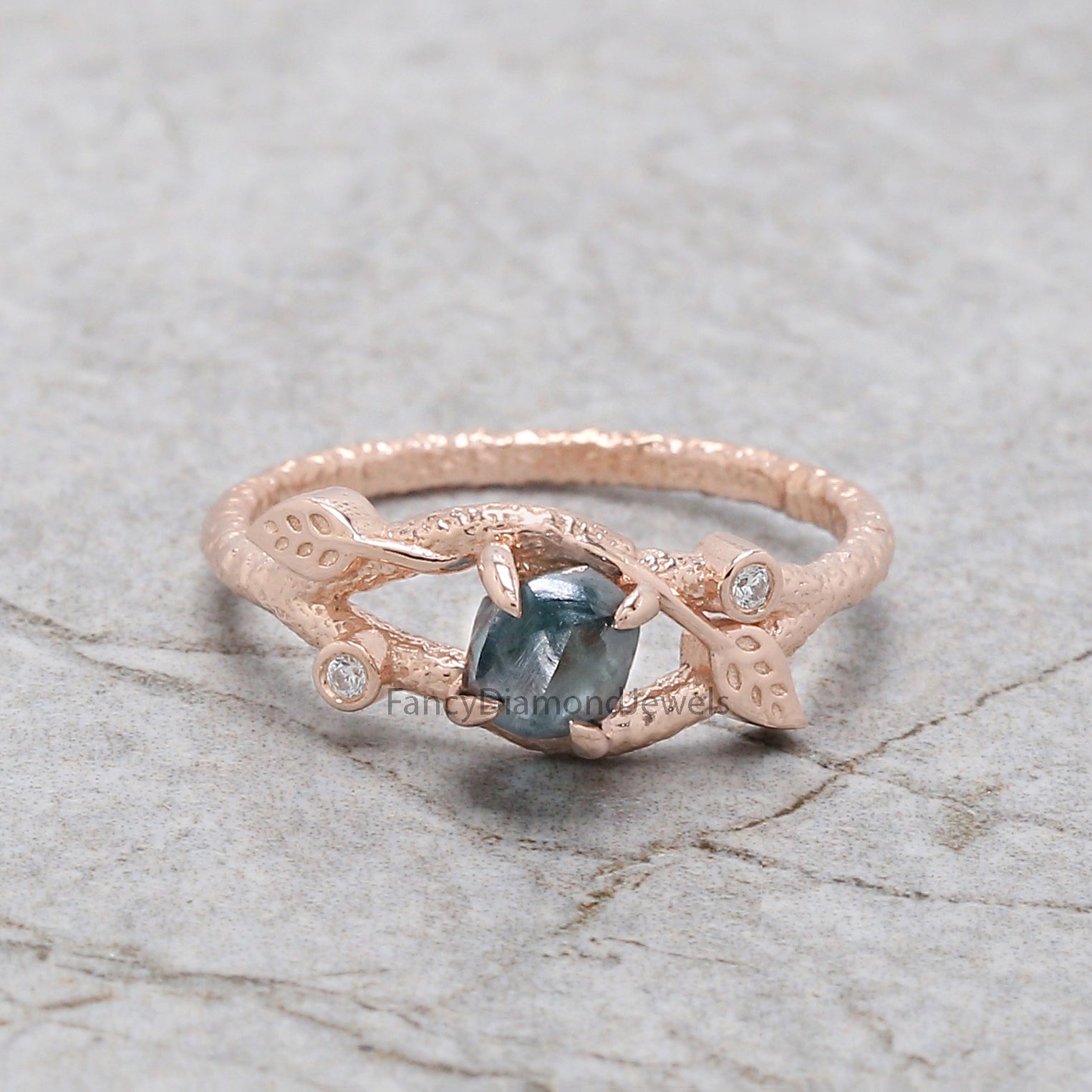 Rough Blue Color Diamond Ring 0.81 Ct 5.45 MM Crystal Rough Diamond Ring 14K Solid Rose Gold Silver Engagement Ring Gift For Her QL2228