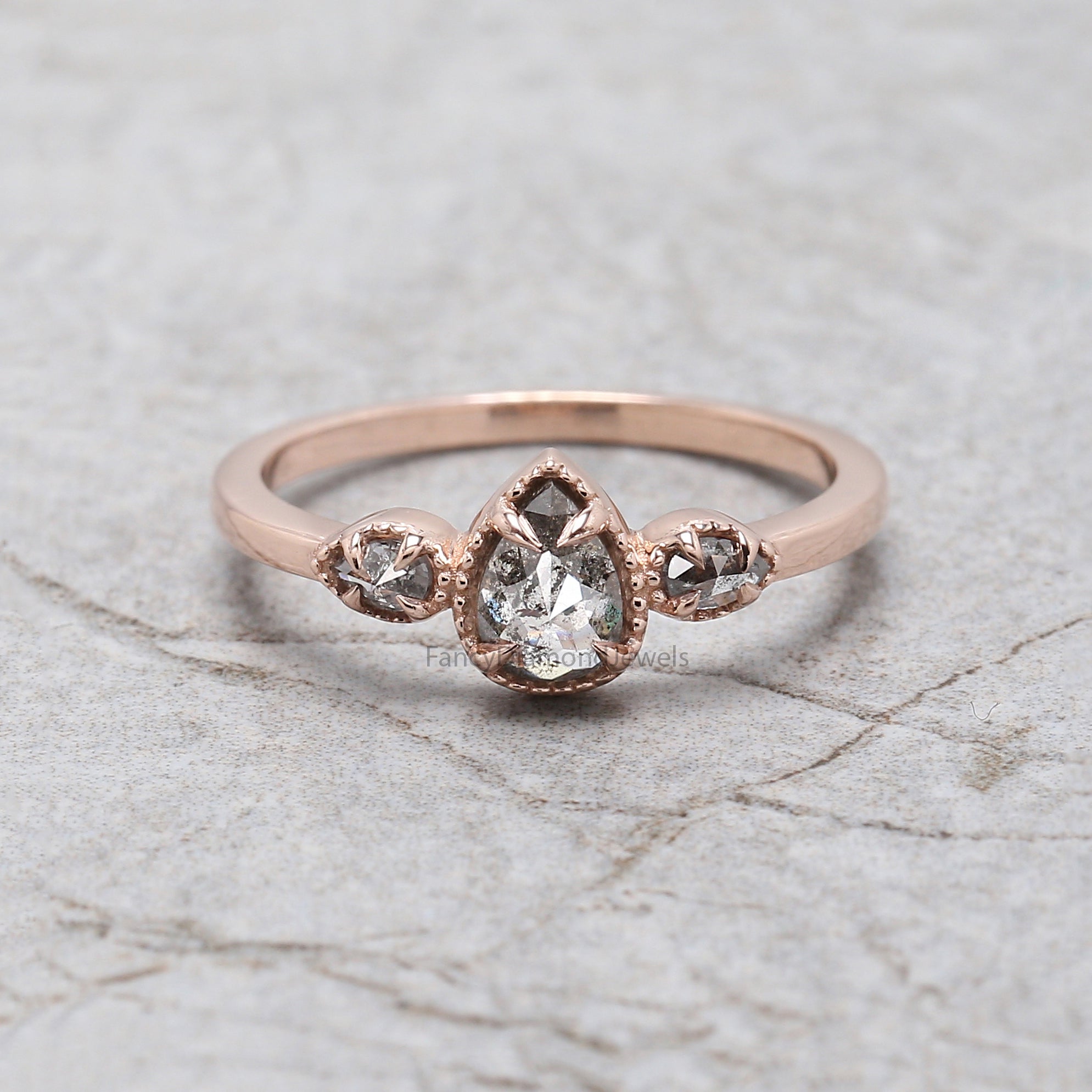Pear Salt And Pepper Diamond Ring, Natural Pear Diamond Ring, Pear Diamond Engagement Ring, Pear Shape Diamond Ring, Pear Cut Ring, KD1133
