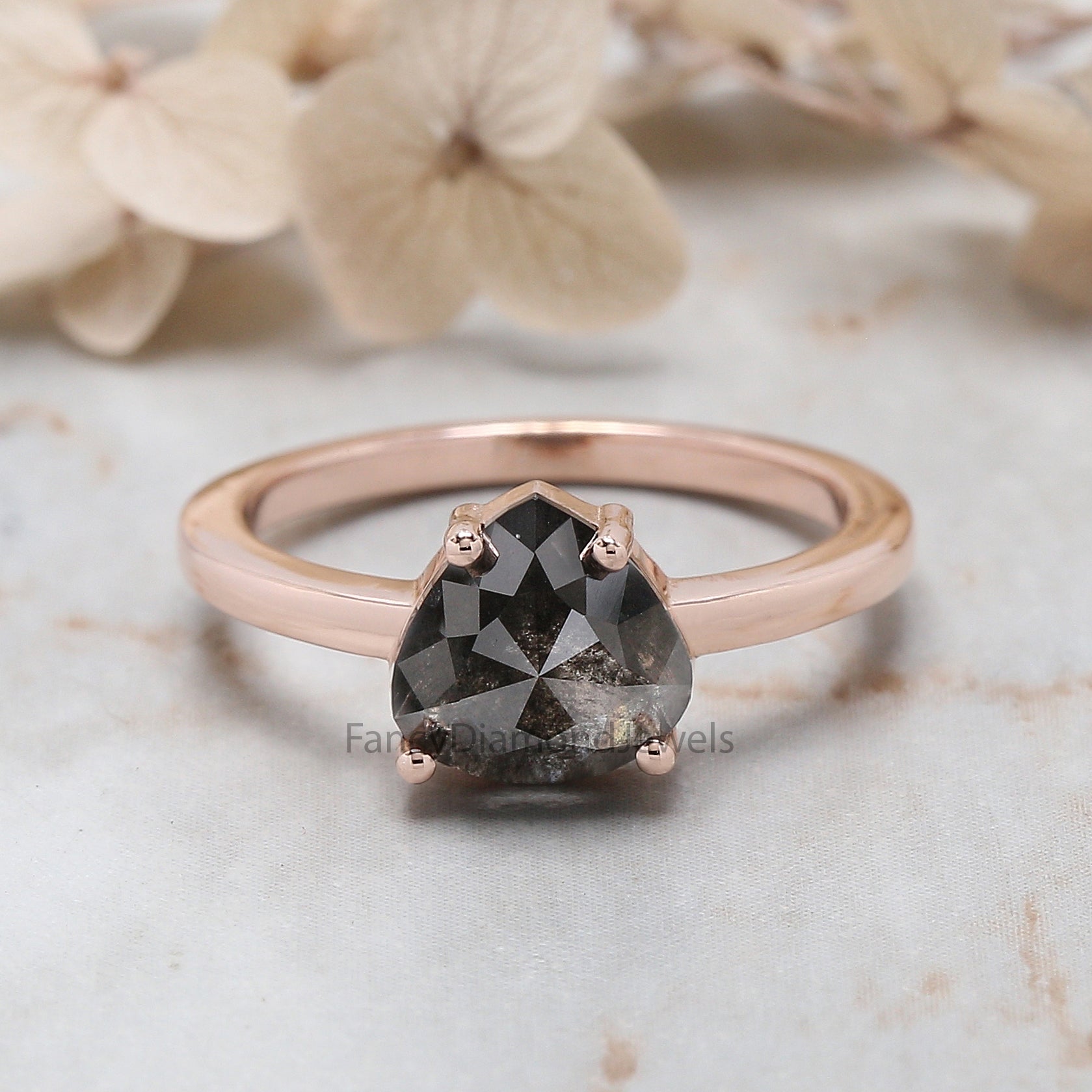 Heart Cut Salt And Pepper Diamond Ring 1.70 Ct 7.95 MM Heart Diamond Ring 14K Solid Rose Gold Silver Engagement Ring Gift For Her QL3096