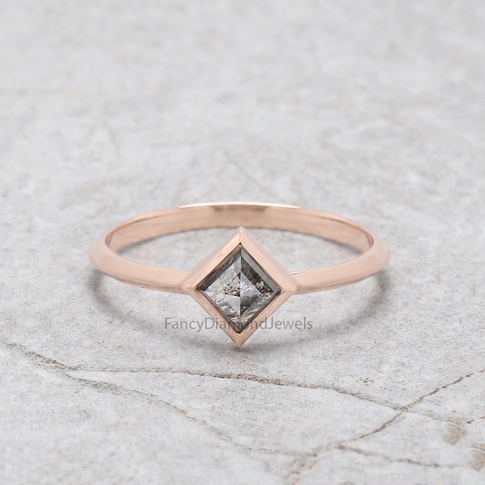 Kite Cut Salt And Pepper Diamond Ring 0.50 Ct 6.14 MM Kite Diamond Ring 14K Solid Rose Gold Silver Kite Engagement Ring Gift For Her QK2572