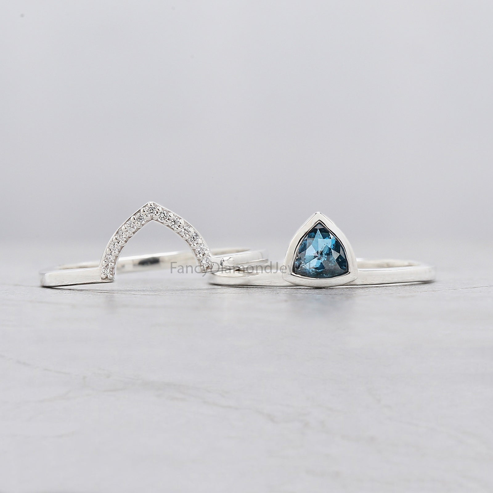 Triangle Cut Blue Color Diamond Ring 0.55 Ct 5.15 MM Triangle Shape Diamond Ring 14K White Gold Silver Engagement Ring Gift For Her QL3136