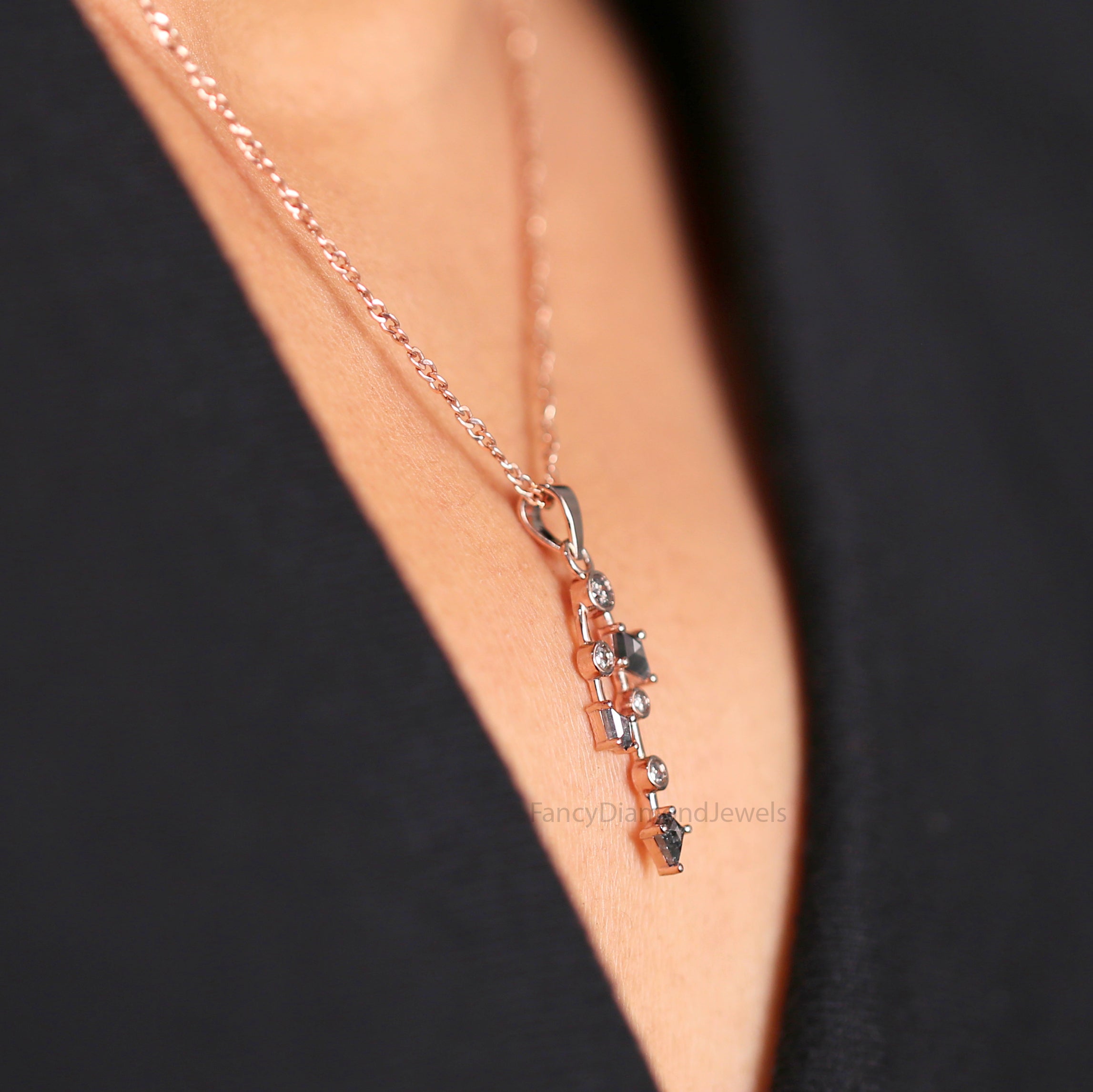 Kite Shape Salt And Pepper Diamond Pendant, Kite Unique Diamond Pendant, Kite Cut Diamond Pendant, Round Shape Diamond Pendant, KDL2823