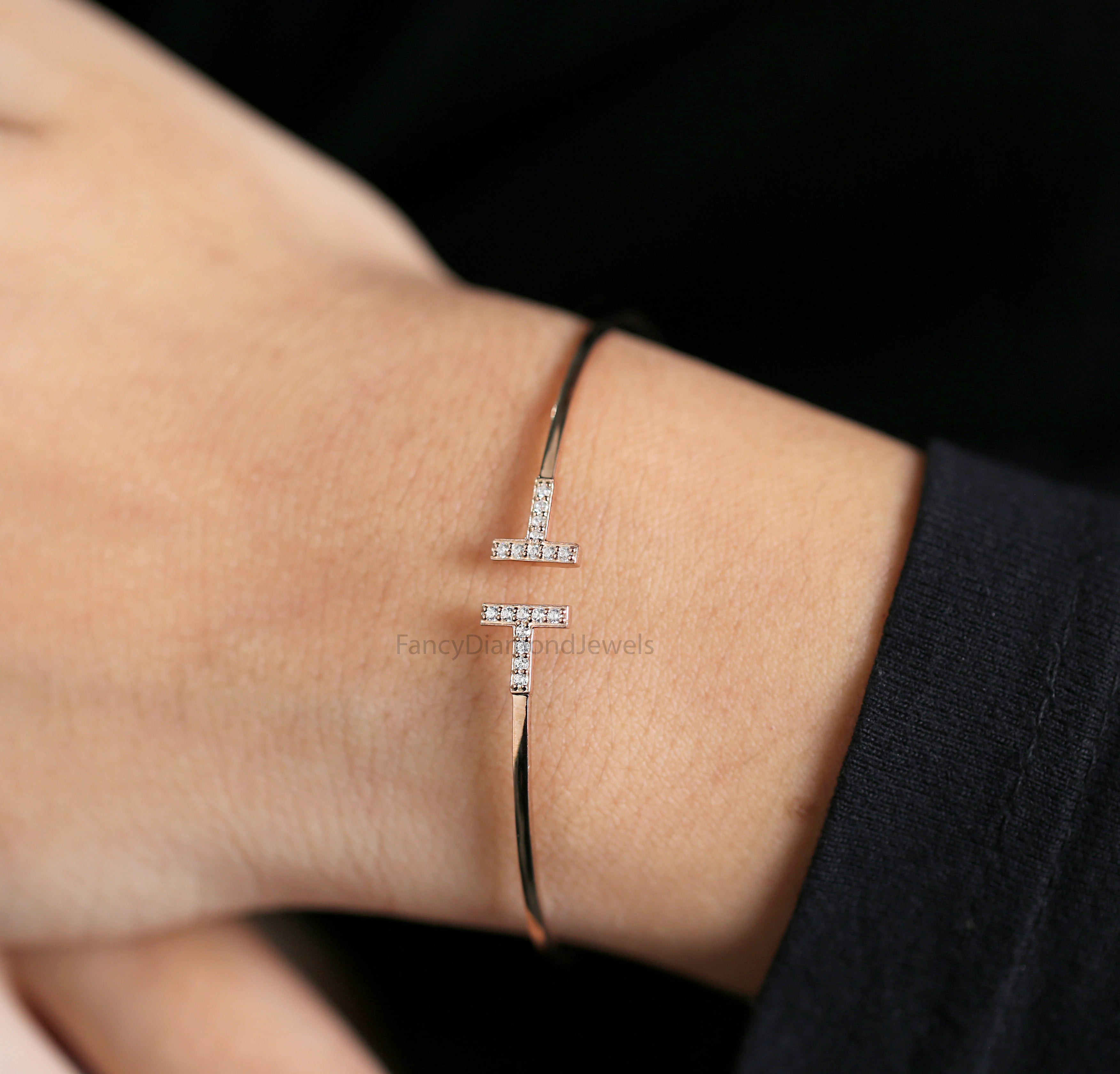 Round White Color Diamond Bracelet, White Diamond Anniversary Gift Bracelet, Gold Bracelet, Round Brilliant Cut Diamond Bracelet, KD1148