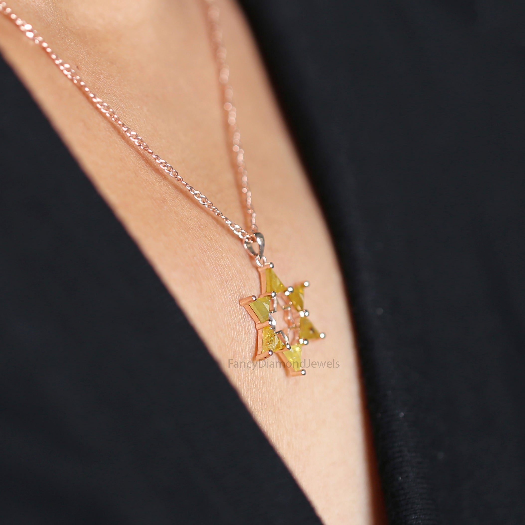 Triangle Cut Yellow Color Diamond Pendant 1.54 Ct 4.68 MM Triangle Shape Diamond Pendant 14K Rose Gold Silver Engagement Pendant QL2050
