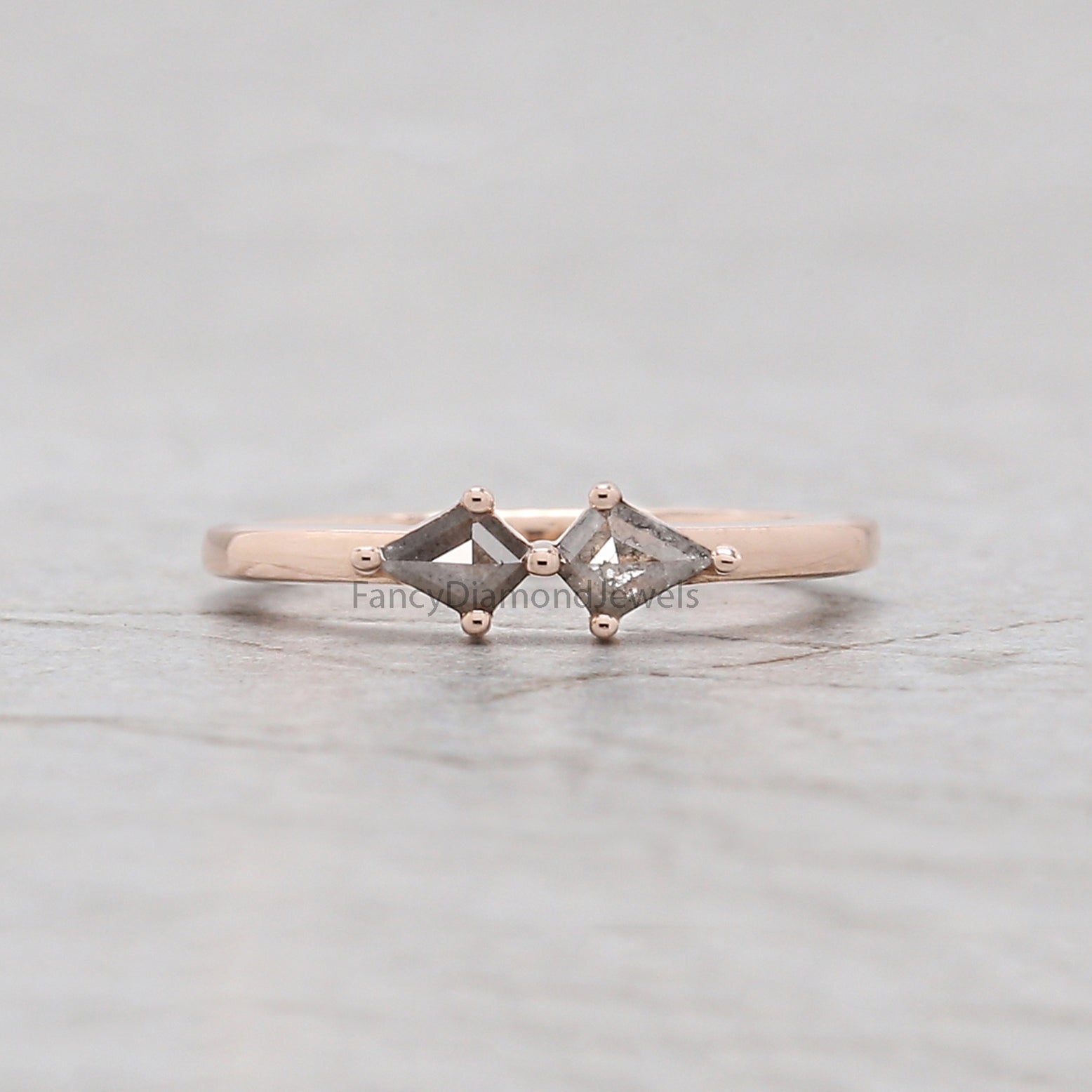 Salt And Pepper Pair Diamond Midi Ring, Kite Shape Engagement Ring, Salt And Pepper Diamond Ring, Full Finger Ring, Finger pair Ring KDN2297