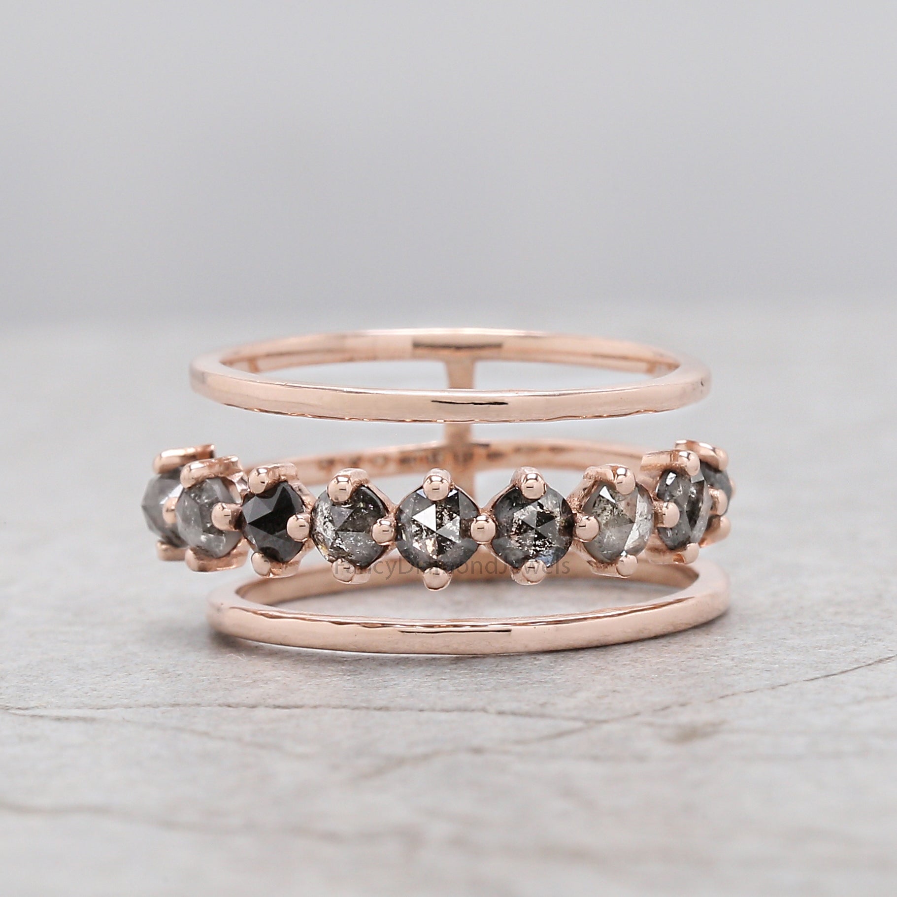 Round Rose Cut salt and pepper Diamond Ring, Salt and pepper Rose Diamond Engagement Ring, Rose Cut Diamond Ring ,Rose Shape Ring KD1211