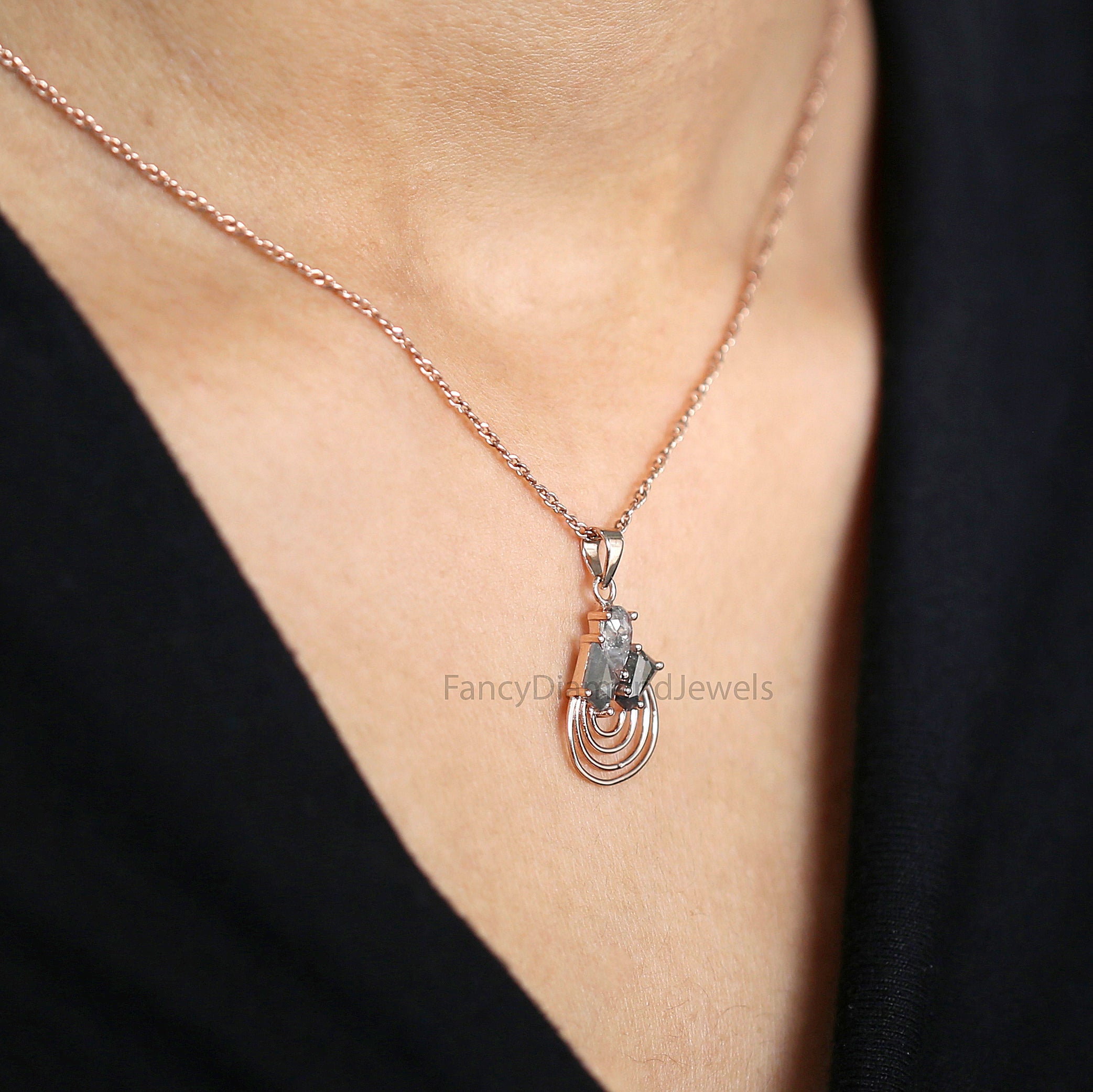 Mix Shape Salt And Pepper Diamond Pendant, Unique Pendant, Salt And Pepper Diamond anniversary Gift Pendant, Mix Shape Pendant, KDL713