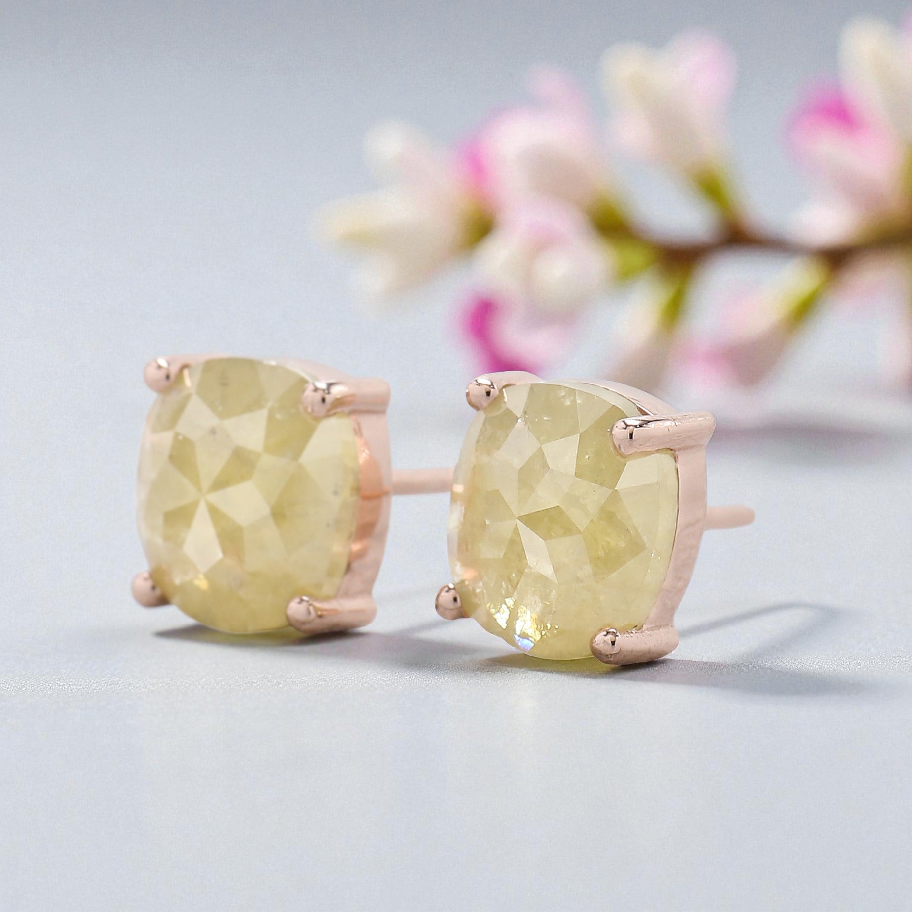 Cushion Yellow Color Diamond Earring 3.01 Ct 7.90 MM Cushion Diamond Earring 14K Rose Gold Silver Engagement Earring Gift For Her KDN9872