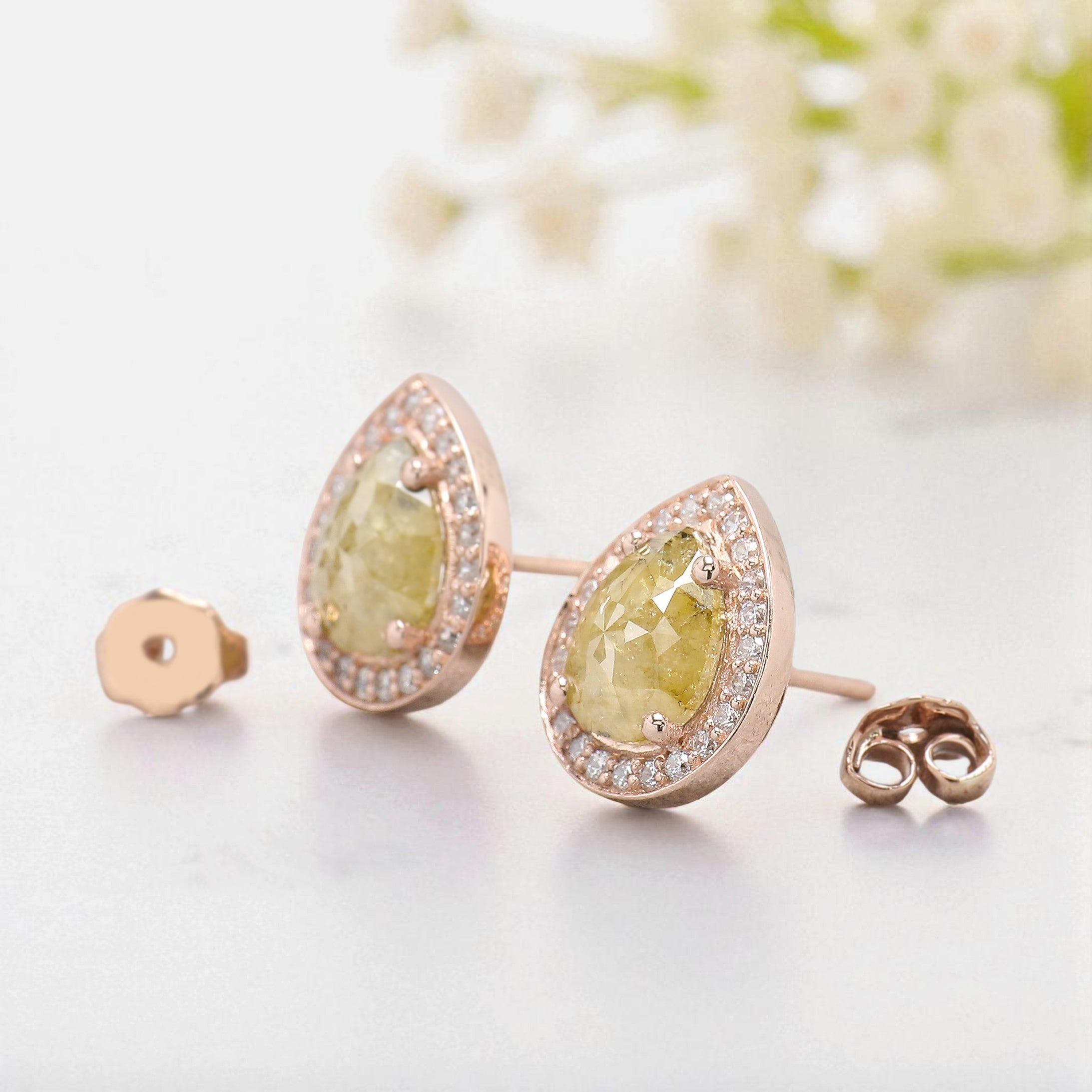 Pear Cut Yellow Color Diamond Earring 2.37 Ct 8.30 MM Pear Diamond Earring 14K Solid Rose Gold Silver Pear Cut Earring Gift For Her KDN7027