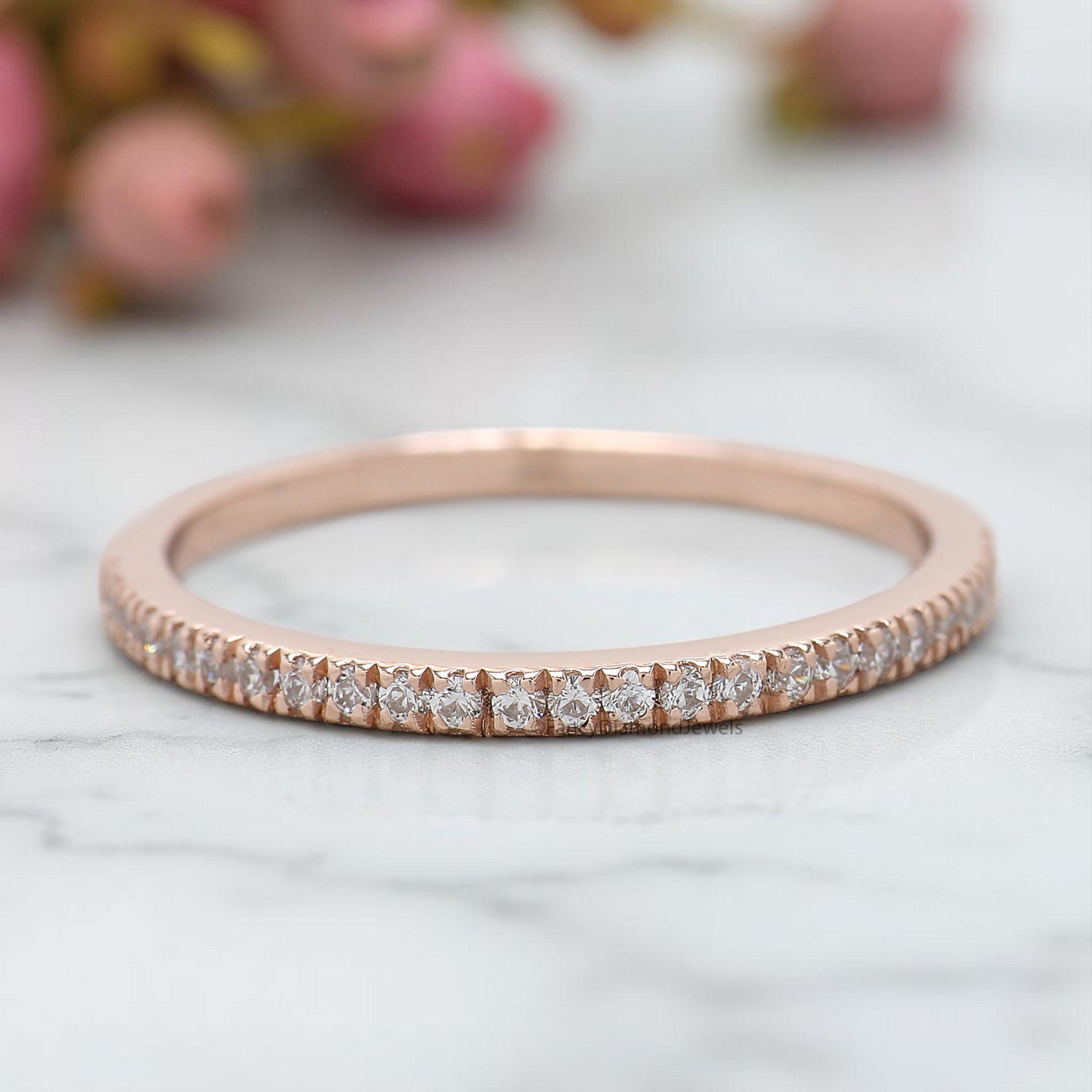 Silver/10K/14K/18K Gold Band Half Eternity Minimalist Ring 1.20 MM Natural Diamond Wedding Band Micro Setting Band anniversary ring KD168