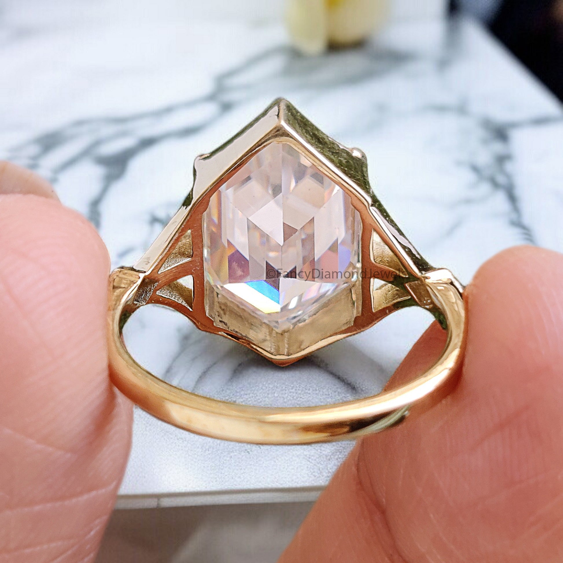 4.45 CT Hexagon Cut Moissanite Engagement Ring Yellow Gold Ring Moissanite Wedding Ring Bridal Promise Ring For Women Gift For Her FD333
