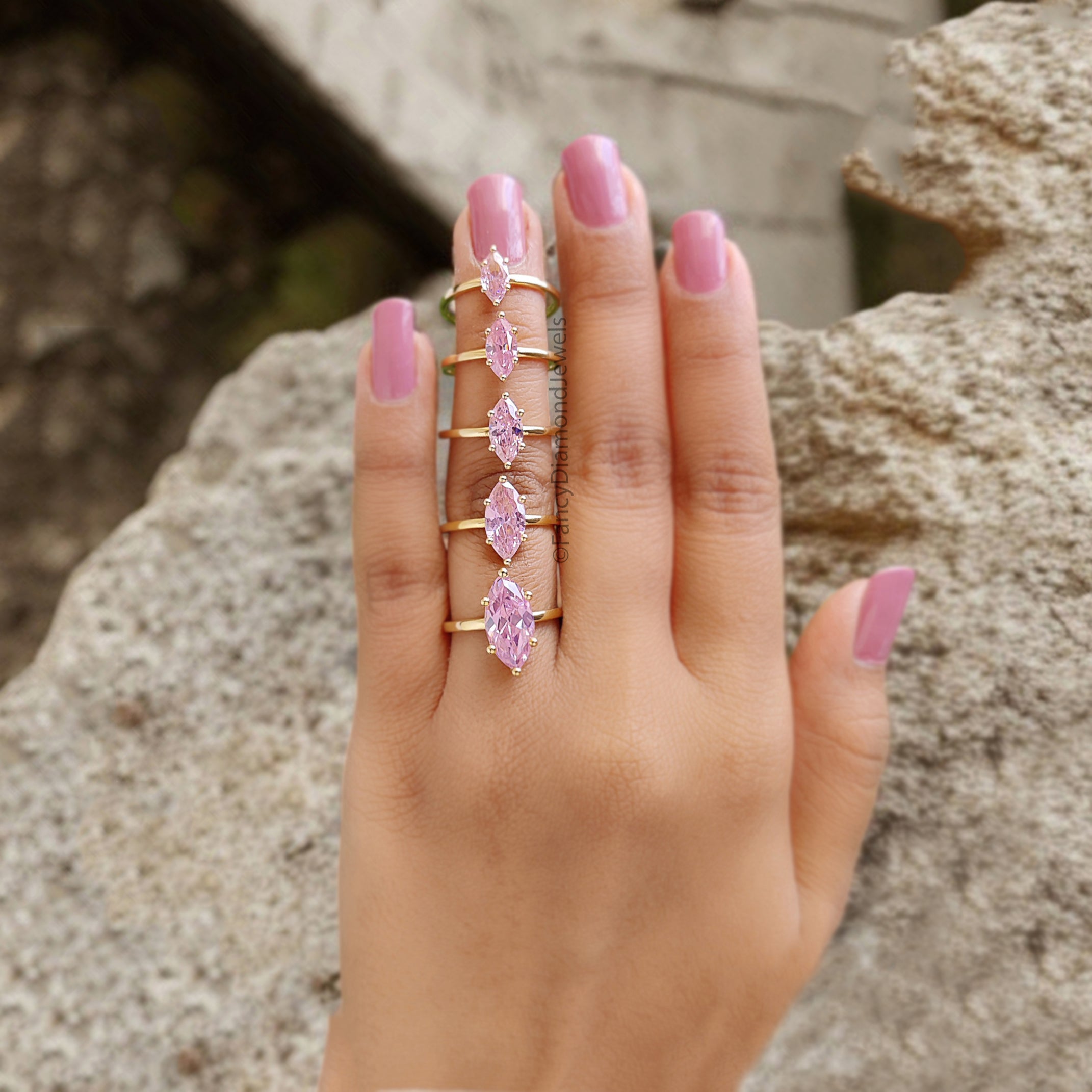 Marquise Pink Tourmaline engagement ring 8mm 9mm 10mm 12mm 14mm stone ring Simulant Marquise Solitaire ring Silver ring Gift for her FD339