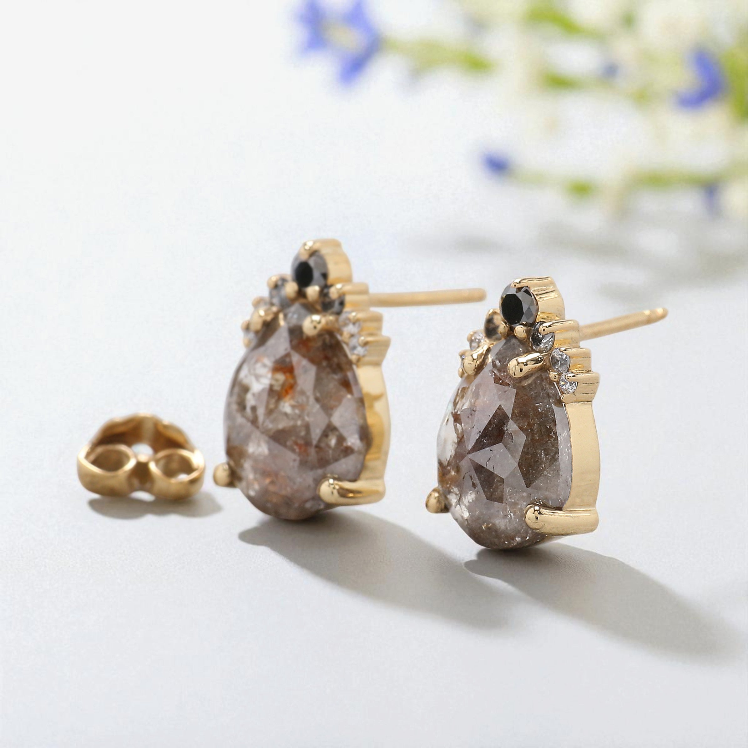 Pear Cut Brown Color Diamond Earring 3.93 Ct 9.85 MM Pear Diamond Earring 14K Solid Rose Gold Silver Engagement Earring Gift For Her QL6618